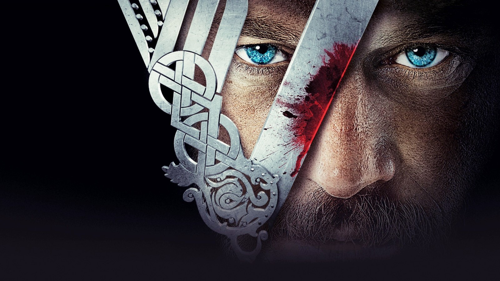 People 1600x900 Ragnar Lodbrok Ragnar vikings Vikings (TV series) logo TV series blue eyes men simple background blood