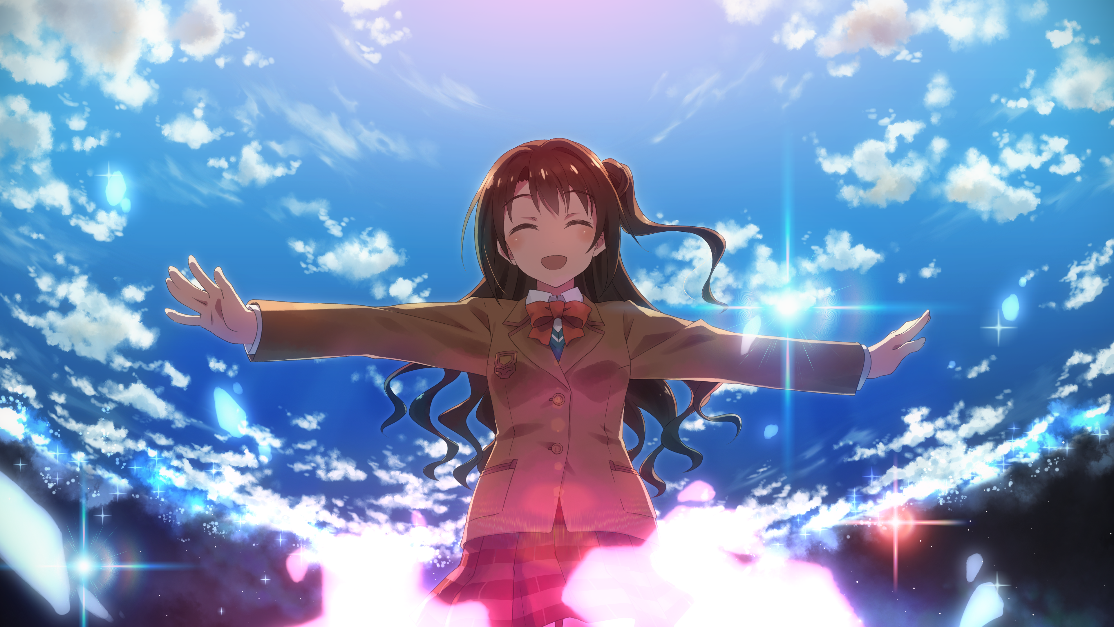 Anime 3840x2160 THE iDOLM@STER anime girls sky closed eyes clouds anime open mouth long hair