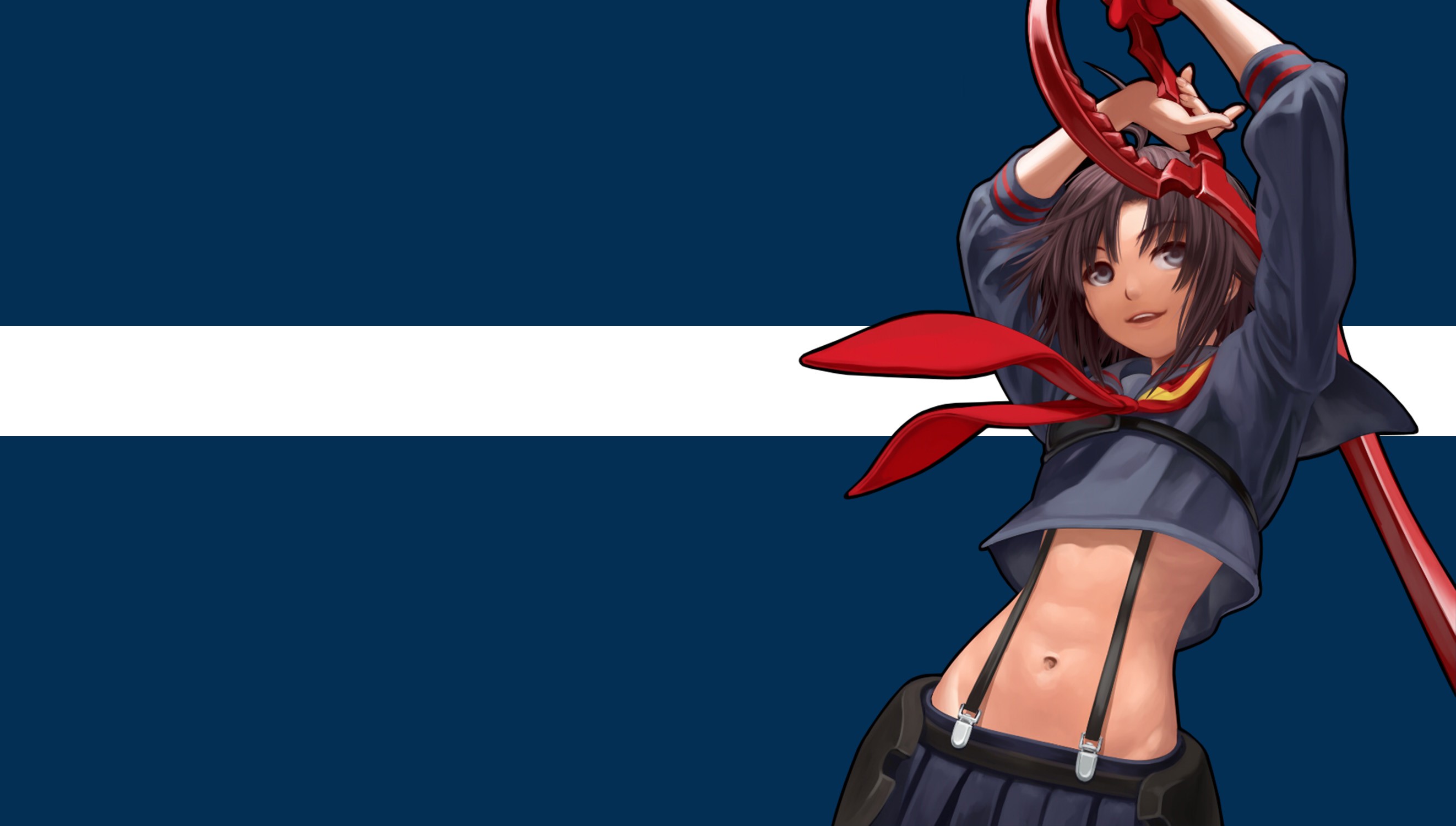 Anime 2644x1500 Kill la Kill Matoi Ryuuko anime girls belly blue background anime slim body girls with guns women with swords
