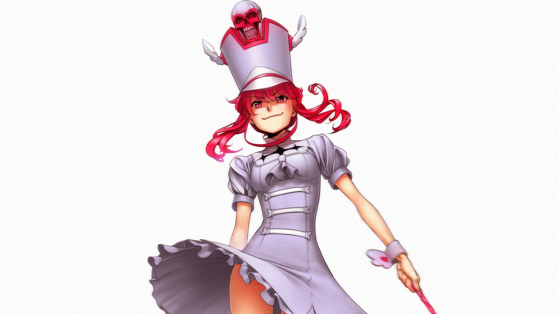 Anime 1920x1080 Kill la Kill Jakuzure Nonon anime girls redhead skull simple background anime hat dress long hair