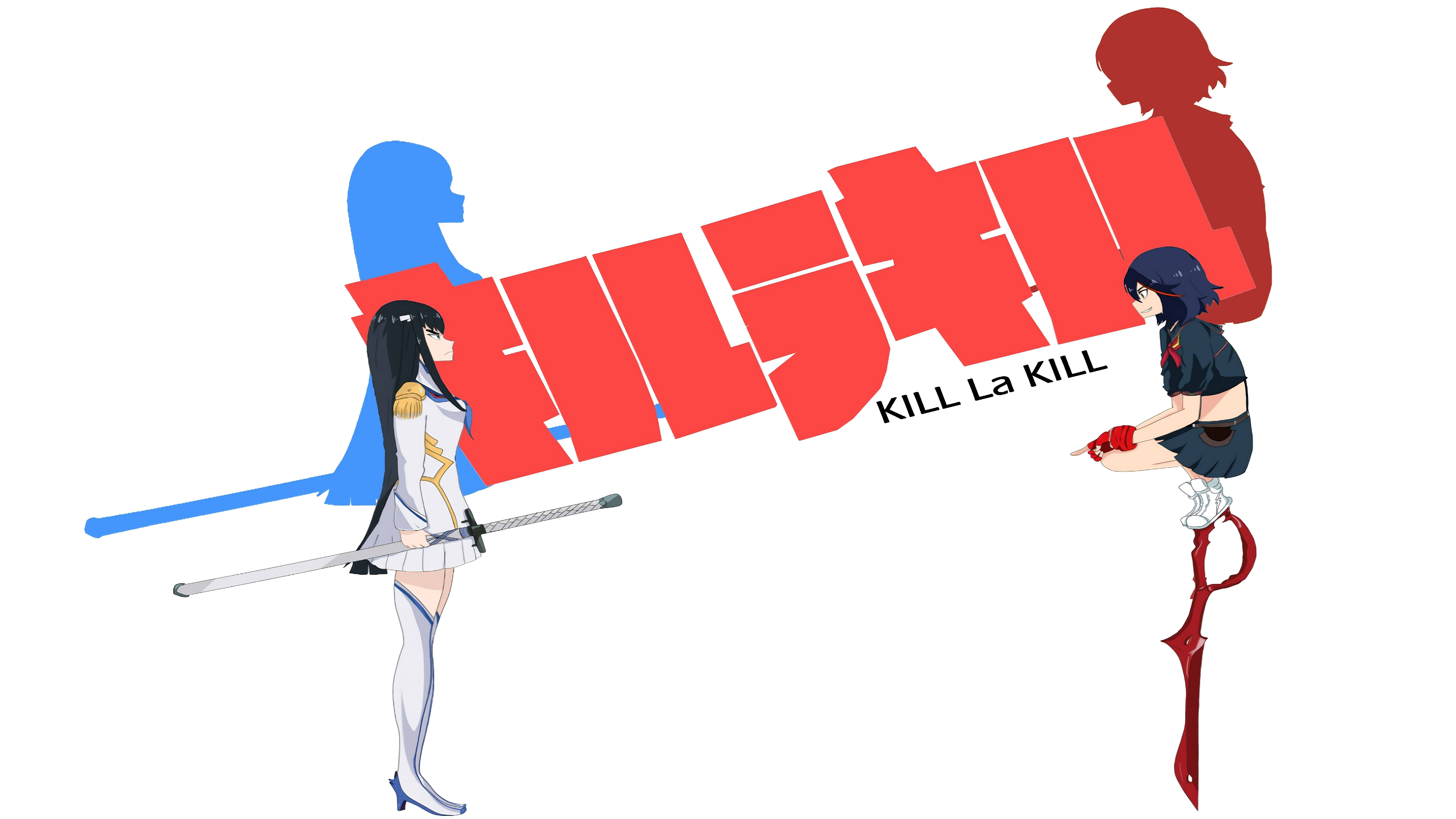 Anime 3840x2160 Kill la Kill Kiryuin Satsuki Matoi Ryuuko white background sword women with swords two women anime anime girls