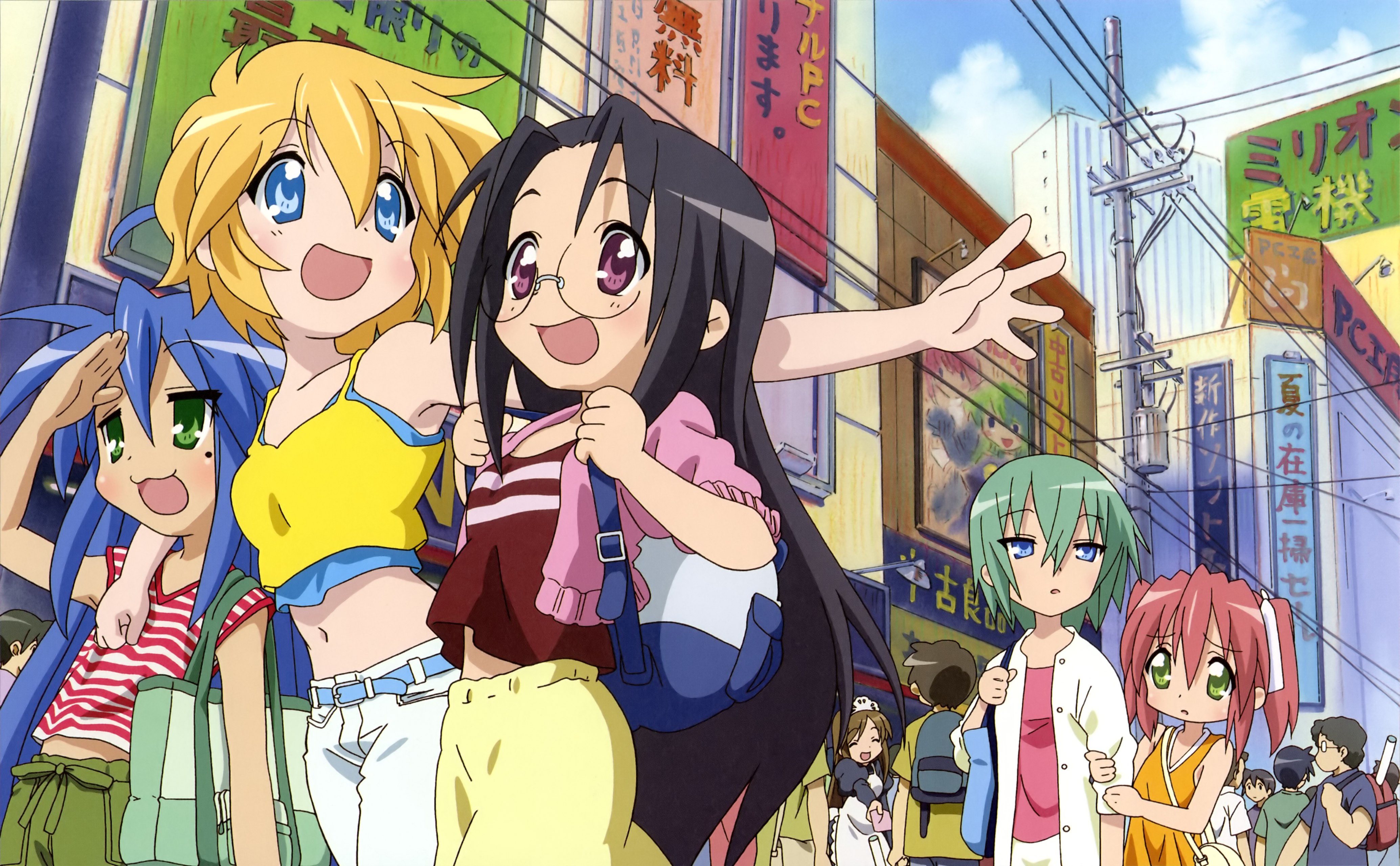 Anime 4138x2561 anime anime girls Lucky Star women outdoors group of women urban