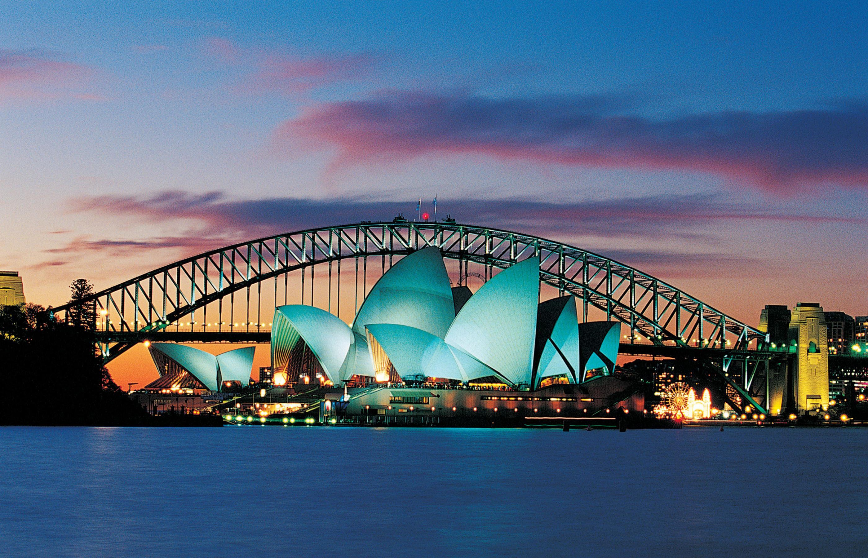 General 2800x1800 cyan Sydney Opera House building Australia landmark bridge water sky cityscape Oceania