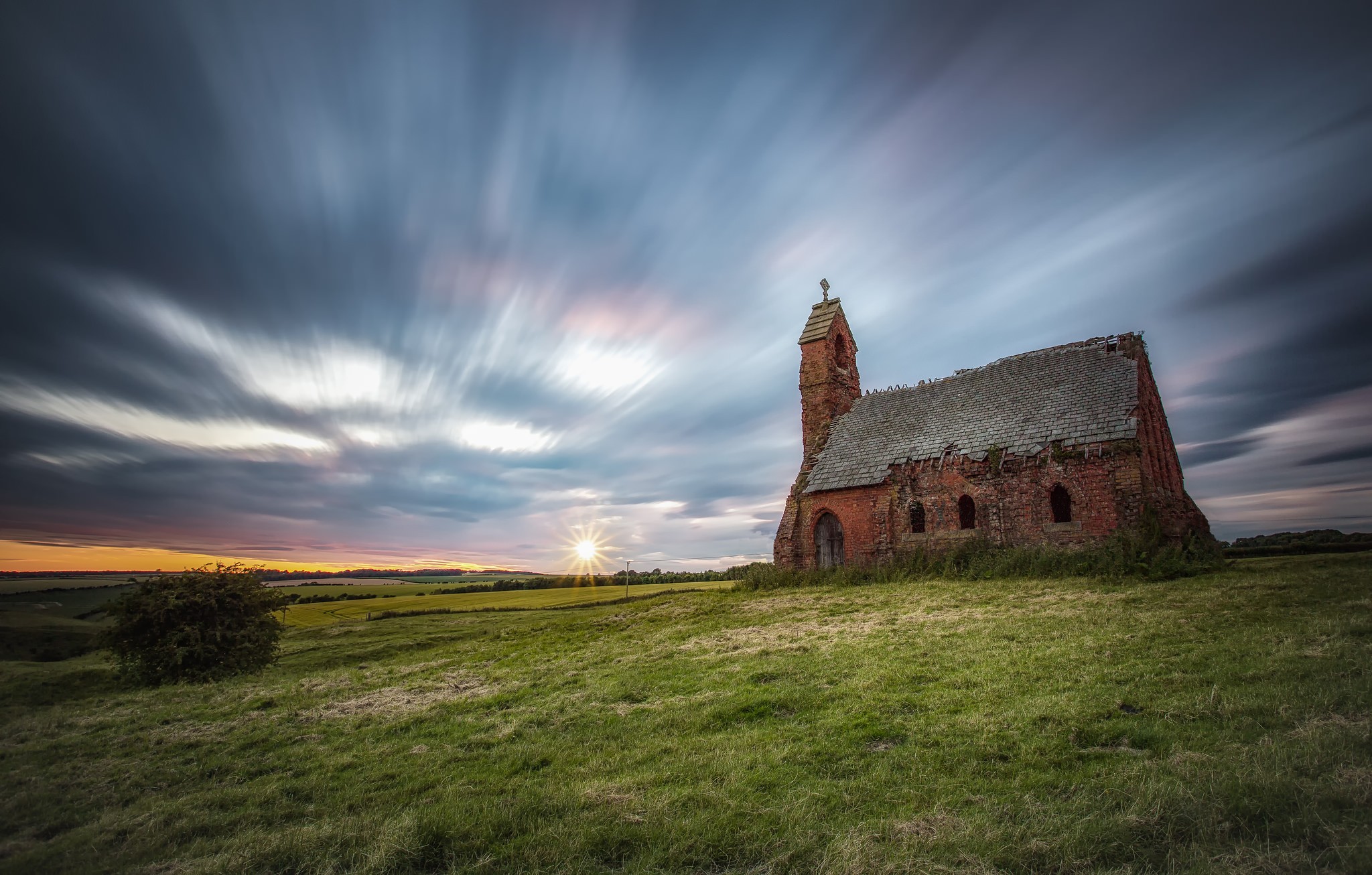 General 2048x1306 sky church outdoors building grass ruins abandoned clouds long exposure landscape field
