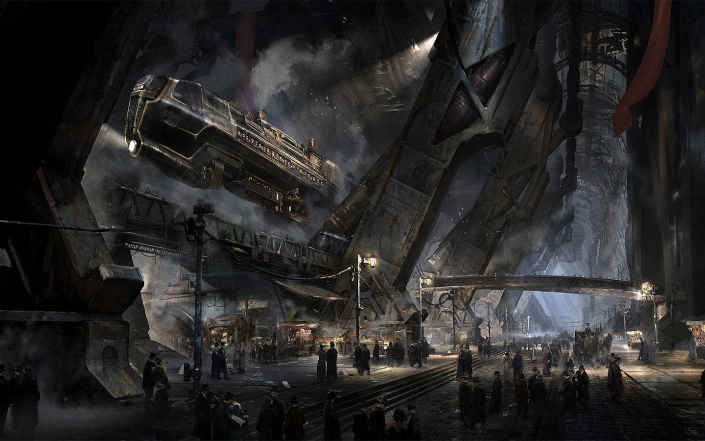 General 1440x900 digital art fantasy art airships steampunk Victorian people dark artwork