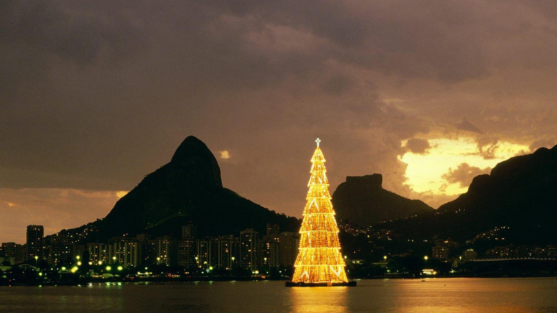 General 1920x1080 Rio de Janeiro Brazil Christmas tree bay sunset landscape city Sugarloaf Mountain