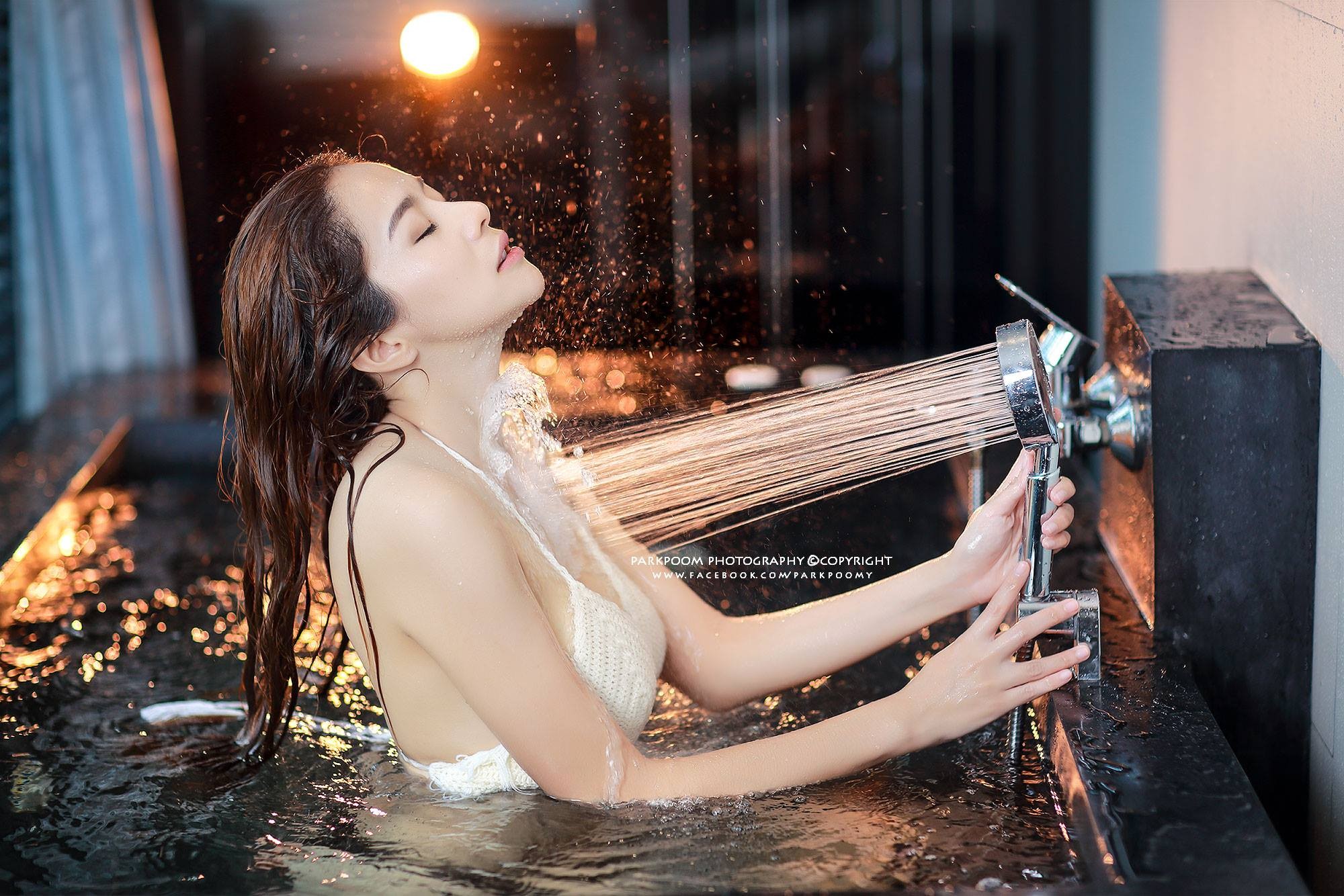 People 2000x1334 Damiran Asian model Thailand women wet body wet hair water drops
