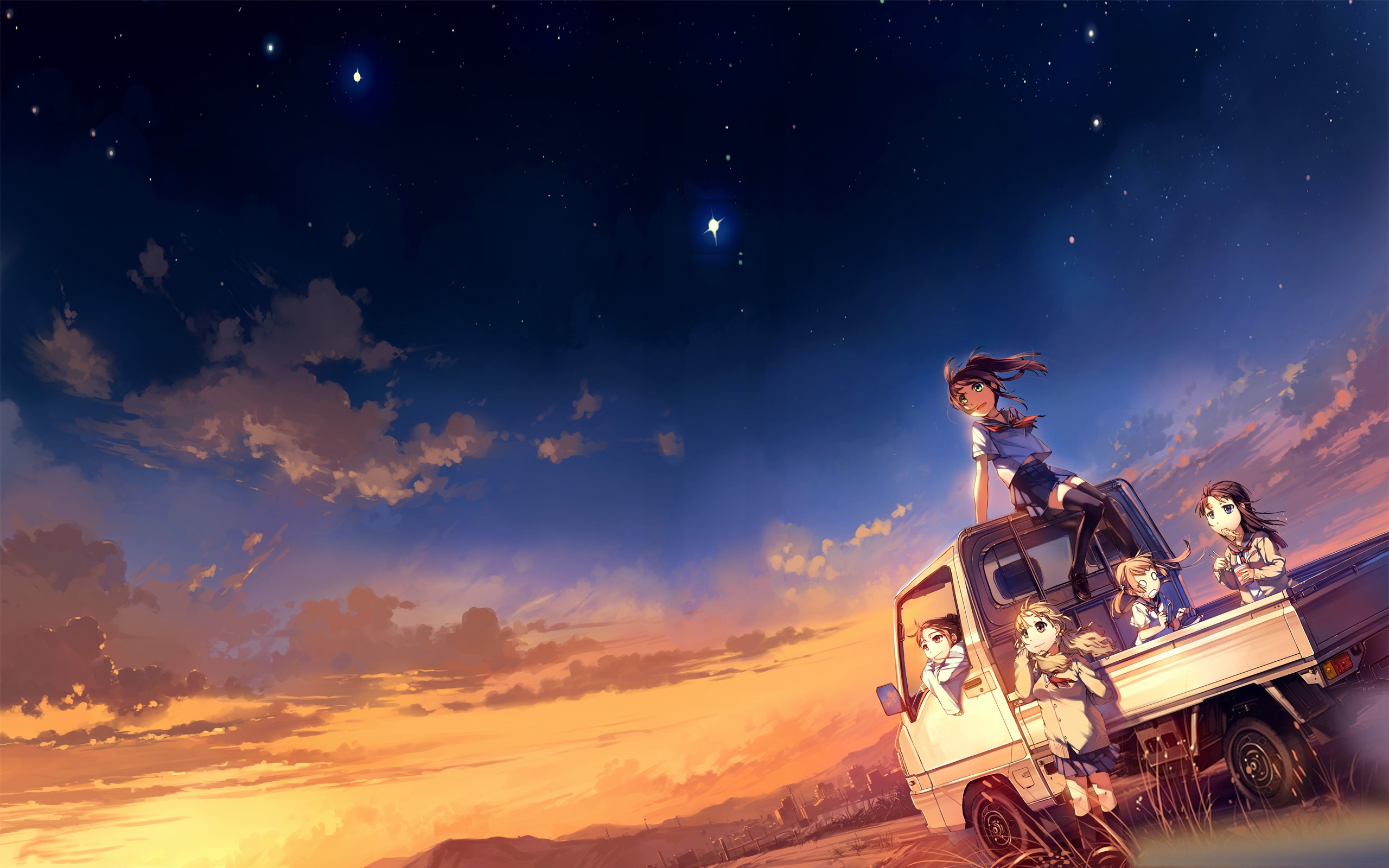 Anime 2560x1600 anime girls anime sky car vehicle outdoors moescape