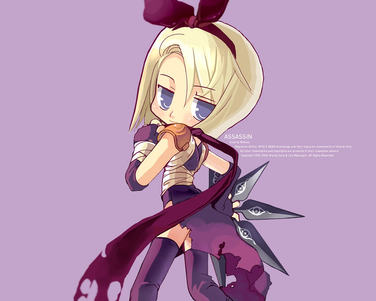 Anime 1280x1024 Ragnarok Online Warpportal anime girls blonde purple background blue eyes anime 2004 (Year)