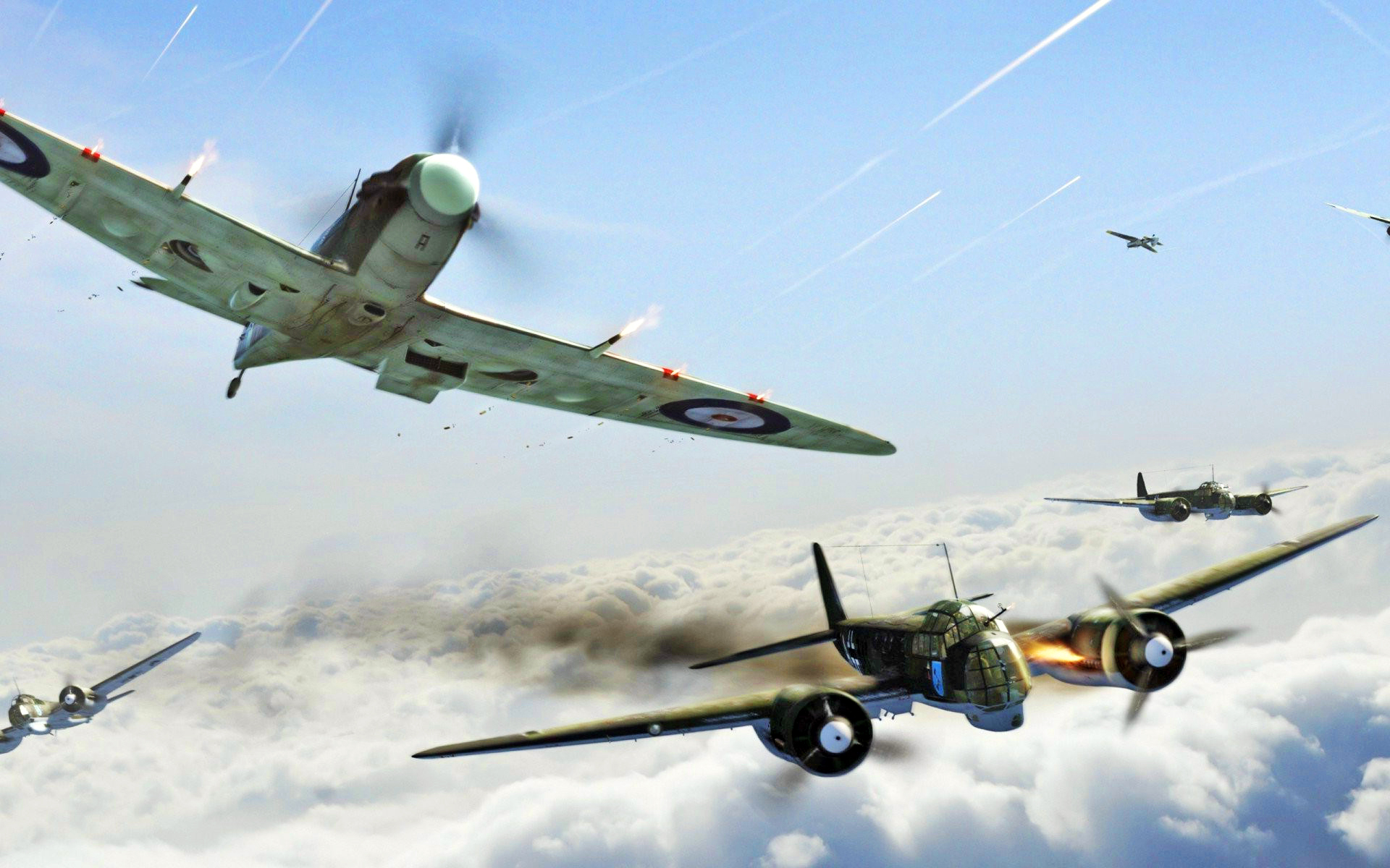 General 1920x1200 vehicle military aircraft World War II British aircraft Supermarine aircraft sky Supermarine Spitfire frontal view clouds flying pilot smoke