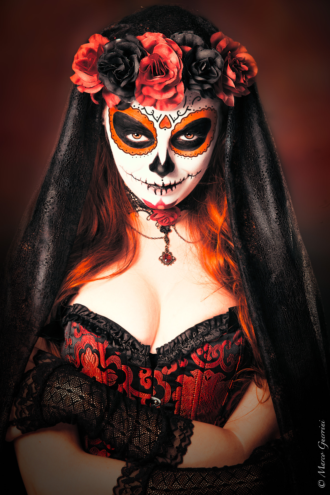 People 1367x2048 500px cleavage makeup skull women redhead face Dia de los Muertos Sugar Skull face paint