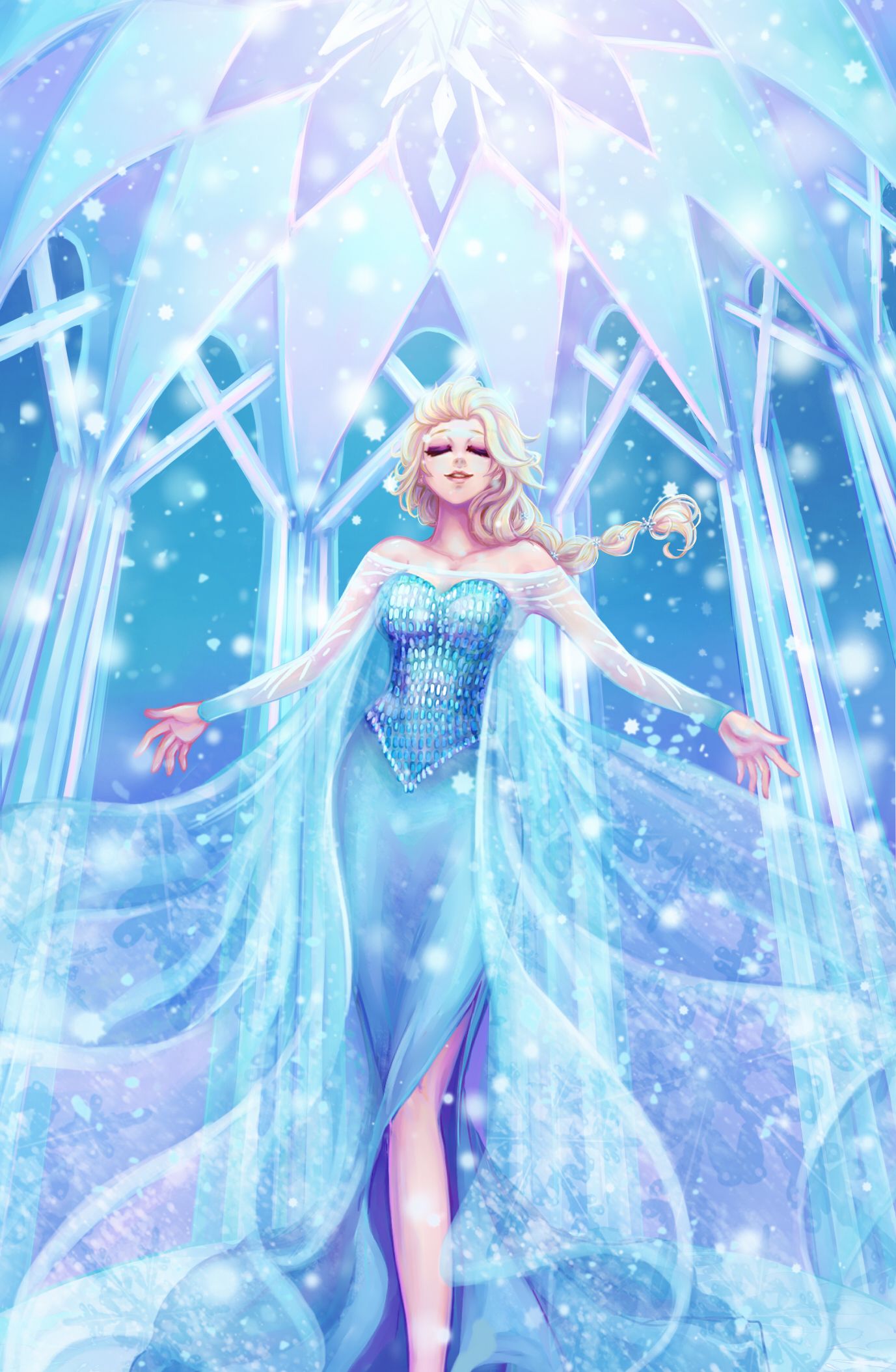 General 1377x2108 cartoon Frozen (movie) Elsa fan art cyan