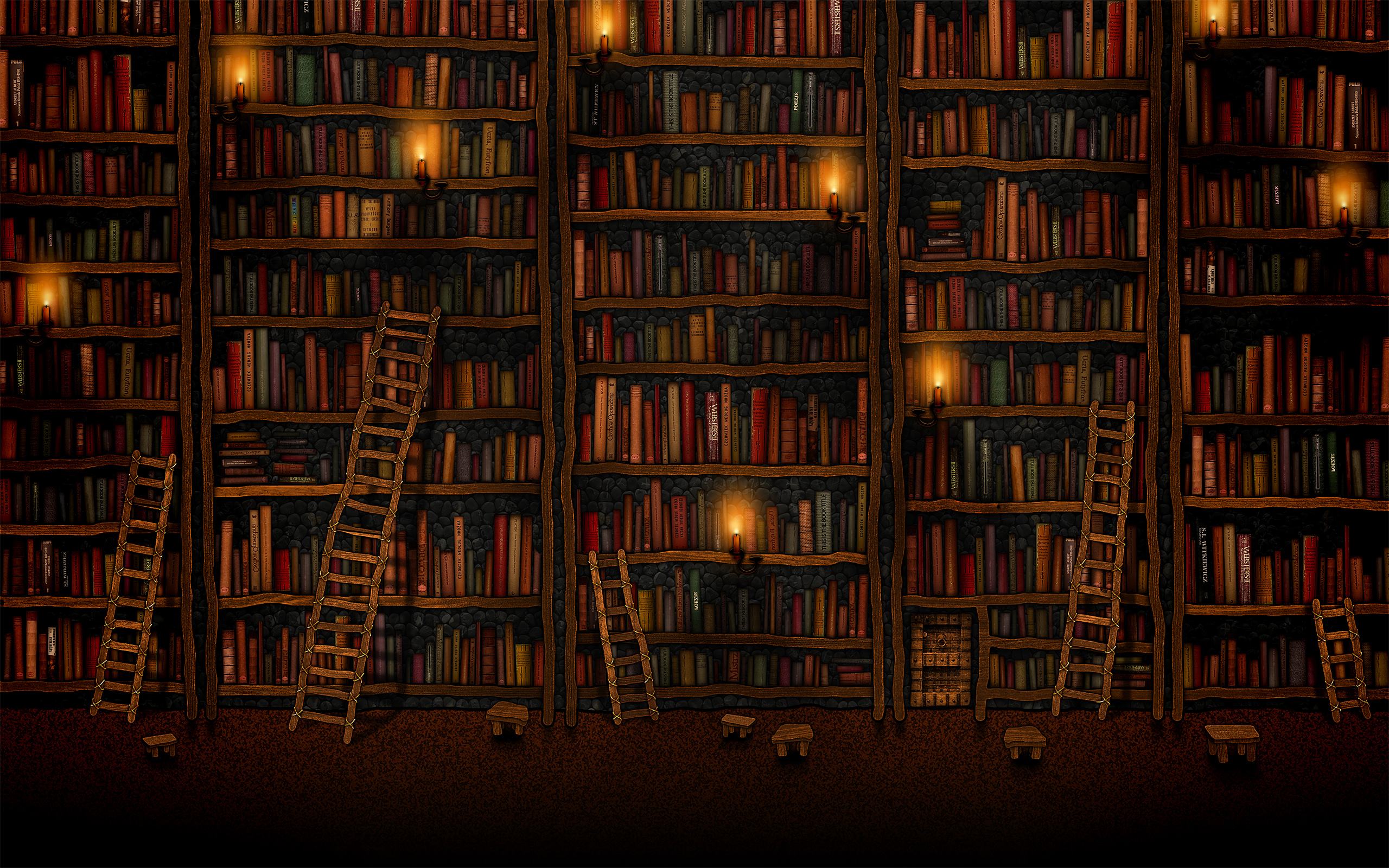General 2560x1600 artwork books candles library ladder Vladstudio