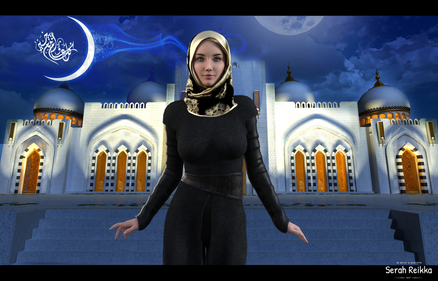 General 1400x900 women religious scarf black dress CGI