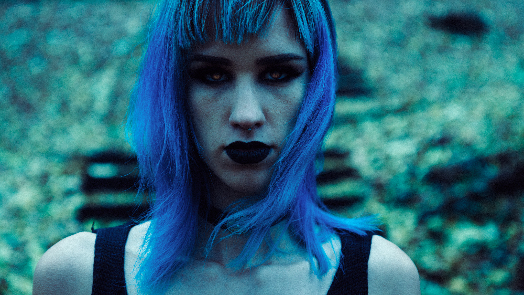 People 2048x1152 dark blue hair glowing eyes fantasy girl women model 500px Dark Indigo