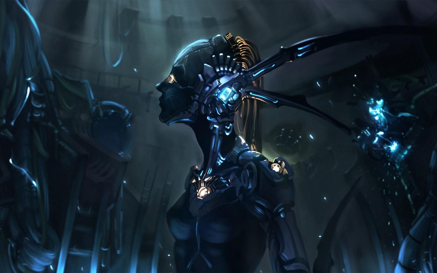 General 1680x1050 cyborg digital art women blue