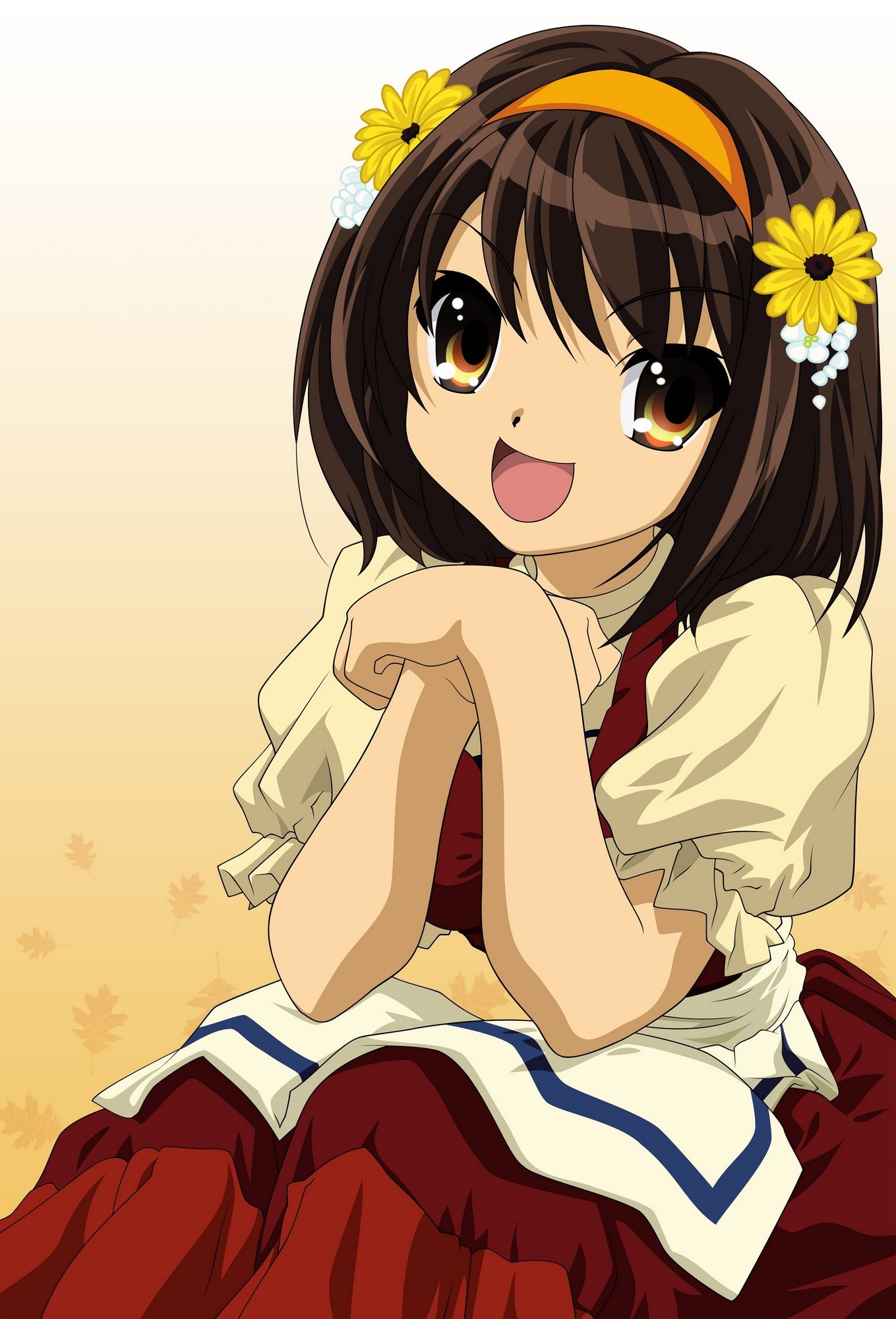 Anime 1359x2000 anime The Melancholy of Haruhi Suzumiya anime girls flower in hair open mouth