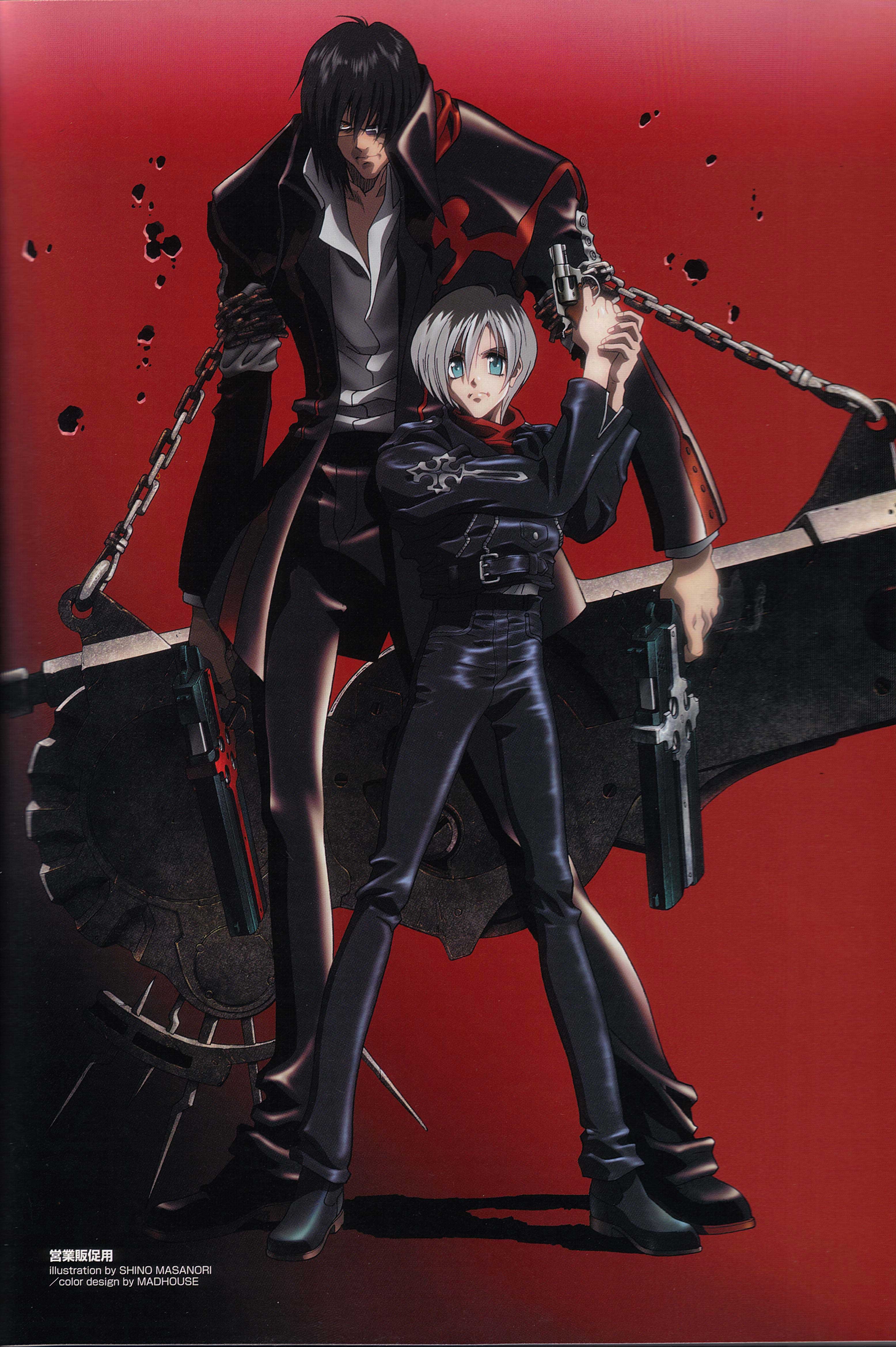 Anime 3112x4679 anime Gungrave chains gun weapon anime men red background