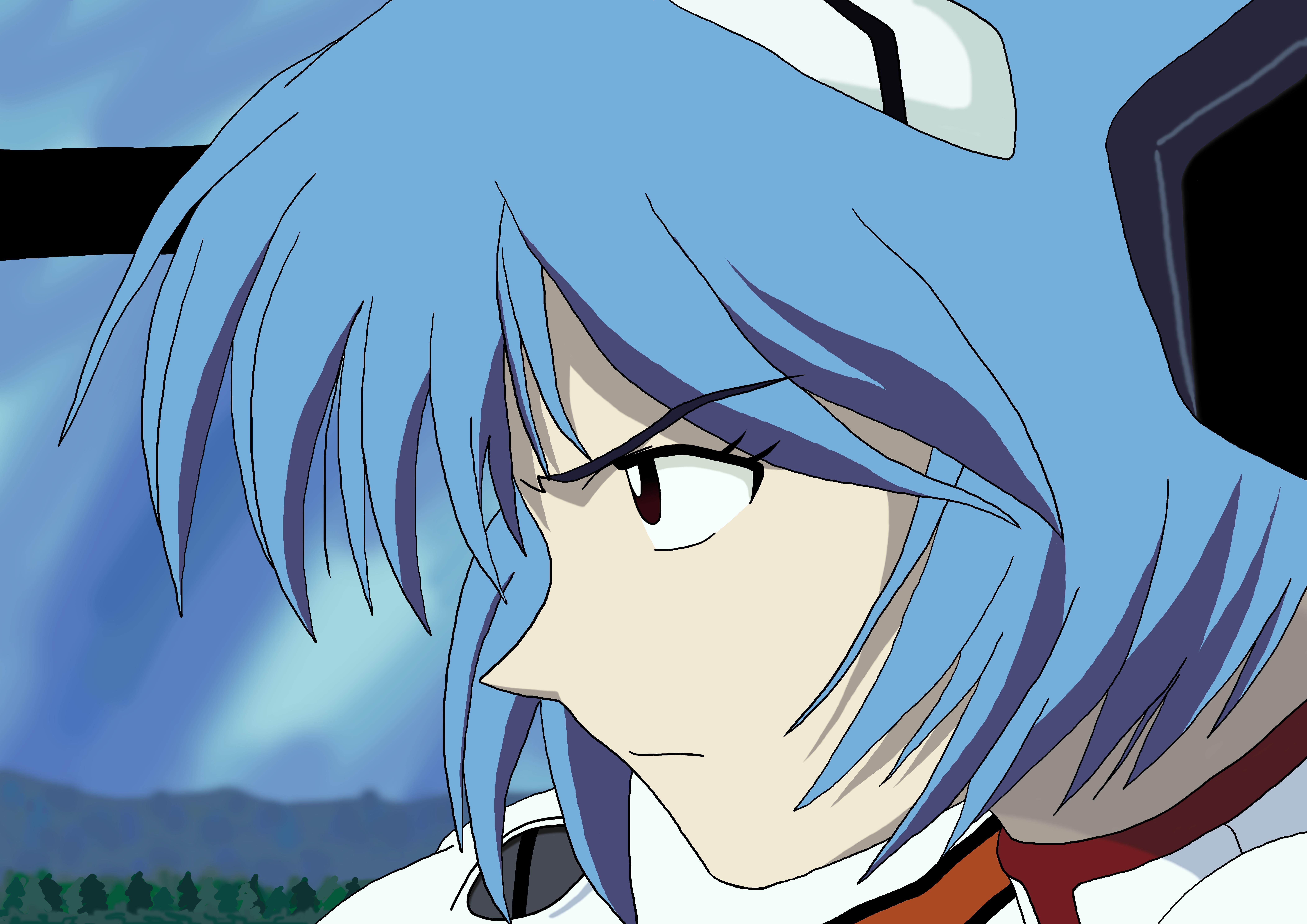 Anime 8419x5953 anime Neon Genesis Evangelion anime girls face profile blue hair Ayanami Rei
