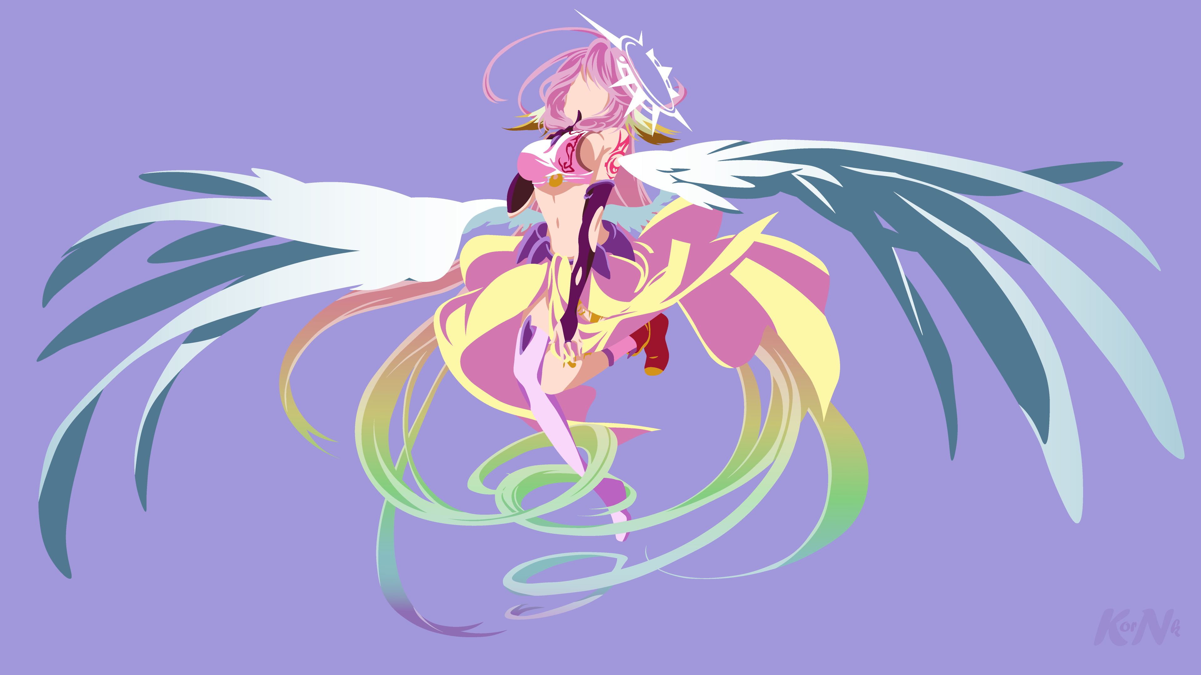 Anime 3840x2160 anime girls No Game No Life Jibril minimalism pink hair wings purple background