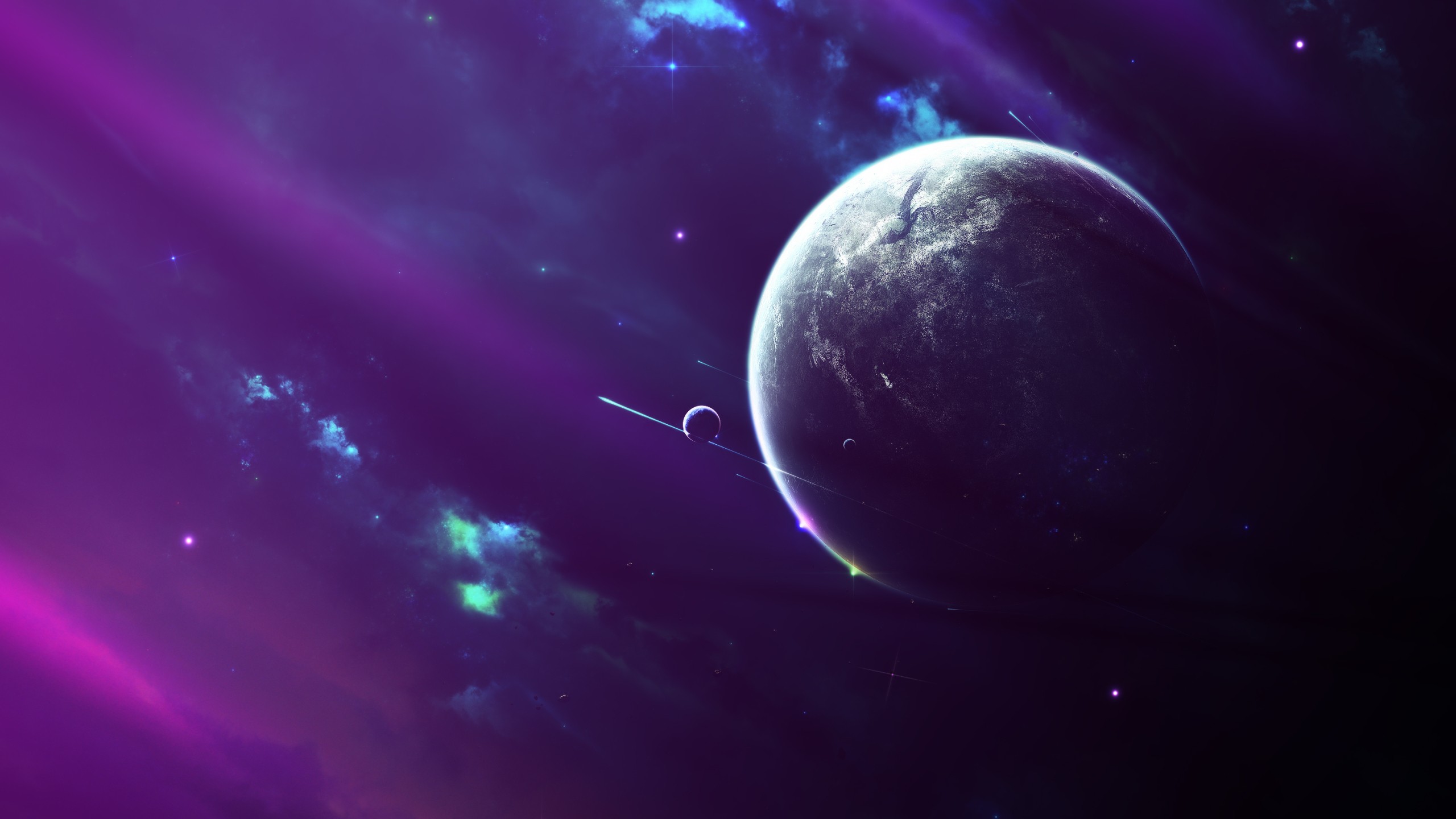 General 2560x1440 space Moon nebula planet fantasy art purple background purple digital art