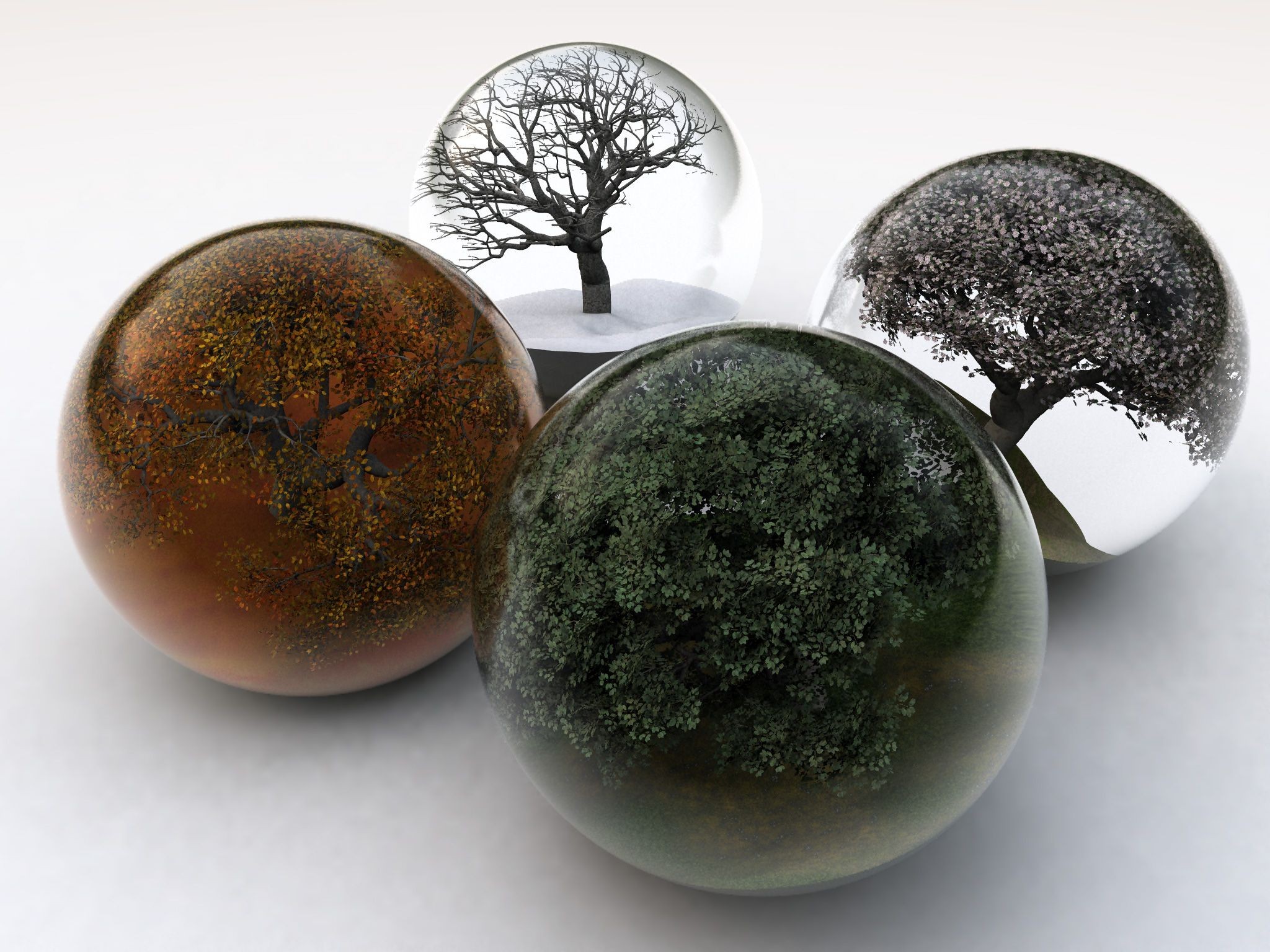 General 2048x1536 sphere trees photoshopped seasons digital art closeup simple background