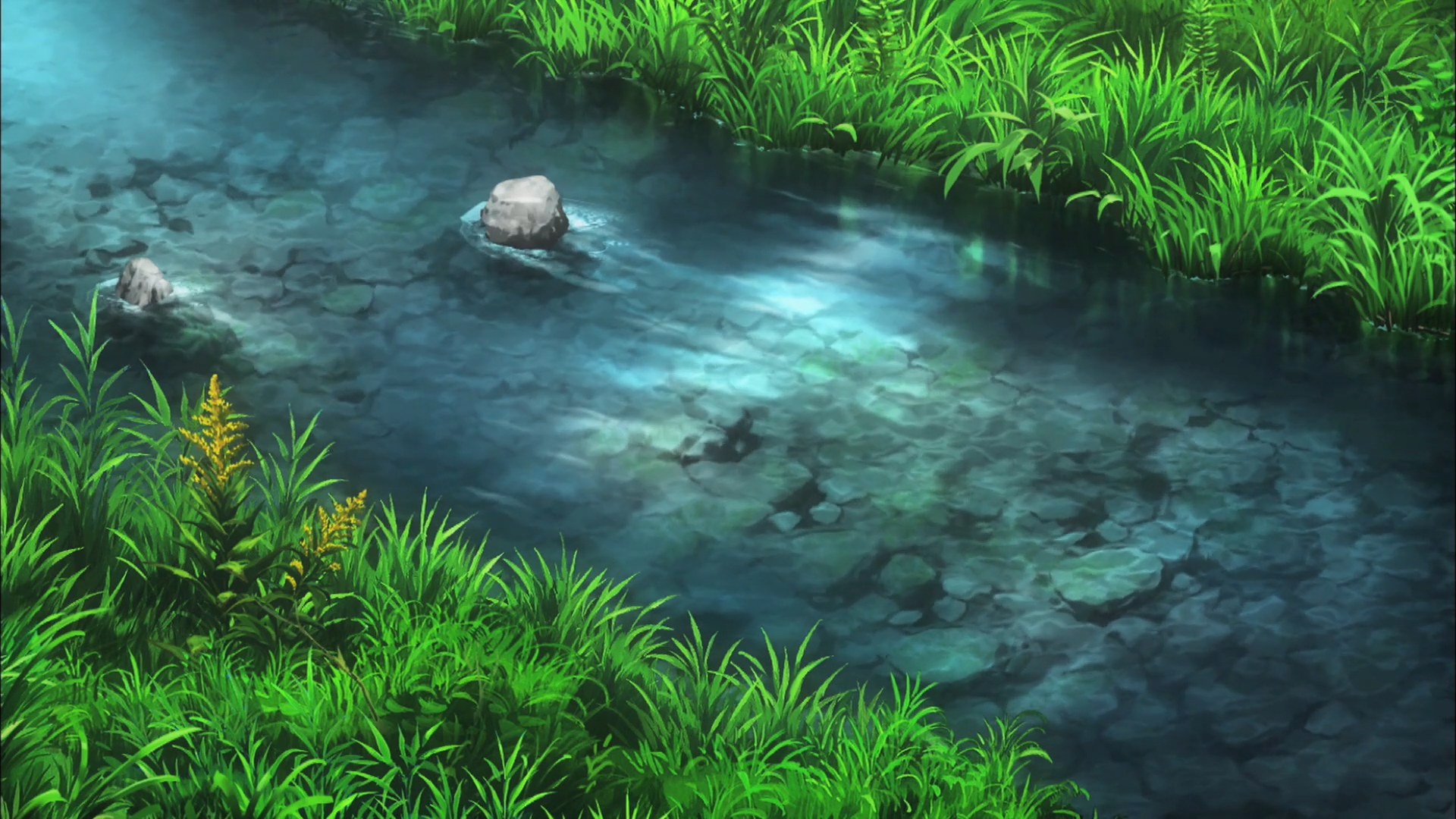 Anime 1920x1080 digital art nature landscape river anime grass water stones