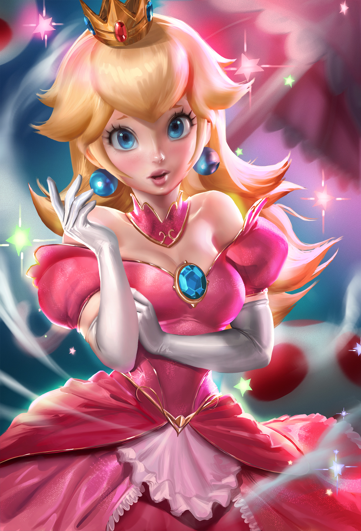 Anime 1156x1700 Sakimichan dress cleavage Mario Bros. Princess Peach video game girls video game characters video game art Nintendo fan art