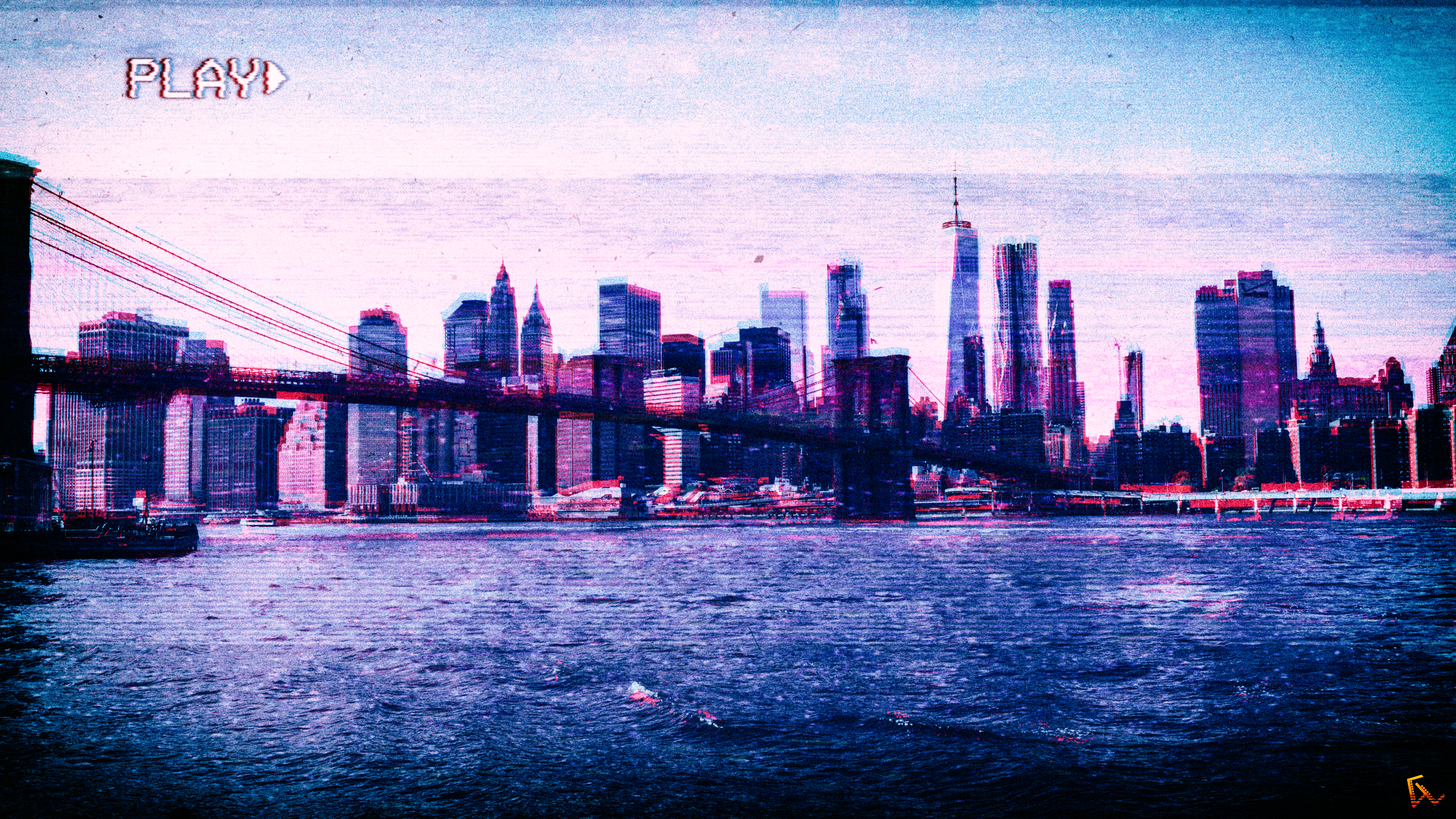 General 3840x2160 New York City VHS vaporwave photoshopped glitch art landscape