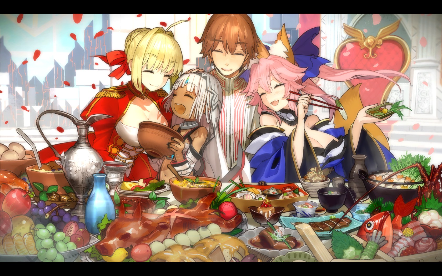 Anime 1680x1050 Fate/Extra anime girls anime food Fate series Altera (Fate) Nero Claudius Tamamo no Mae (fate/grand order)