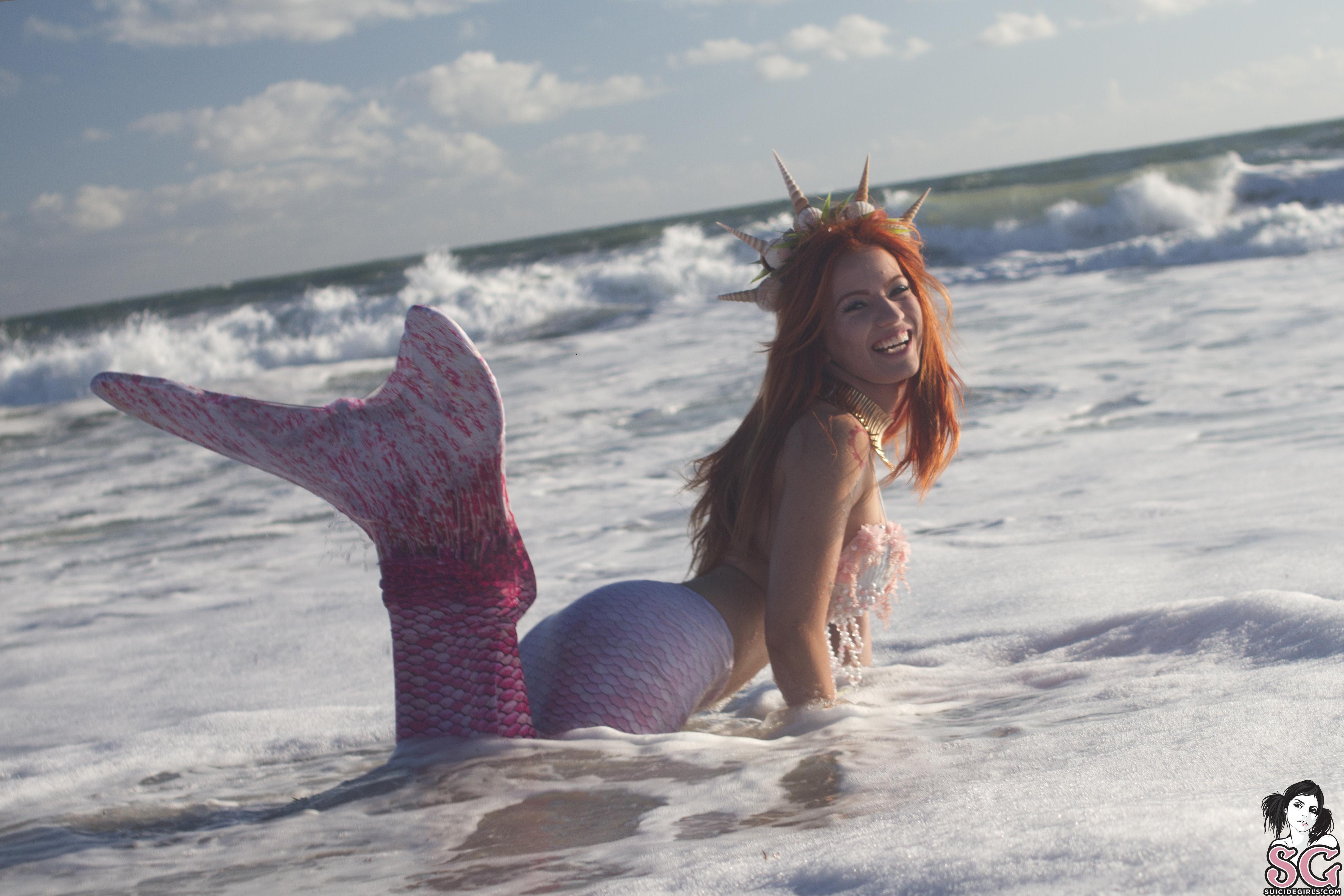People 4172x2781 Suicide Girls beach mermaids foam redhead Thamysorel women