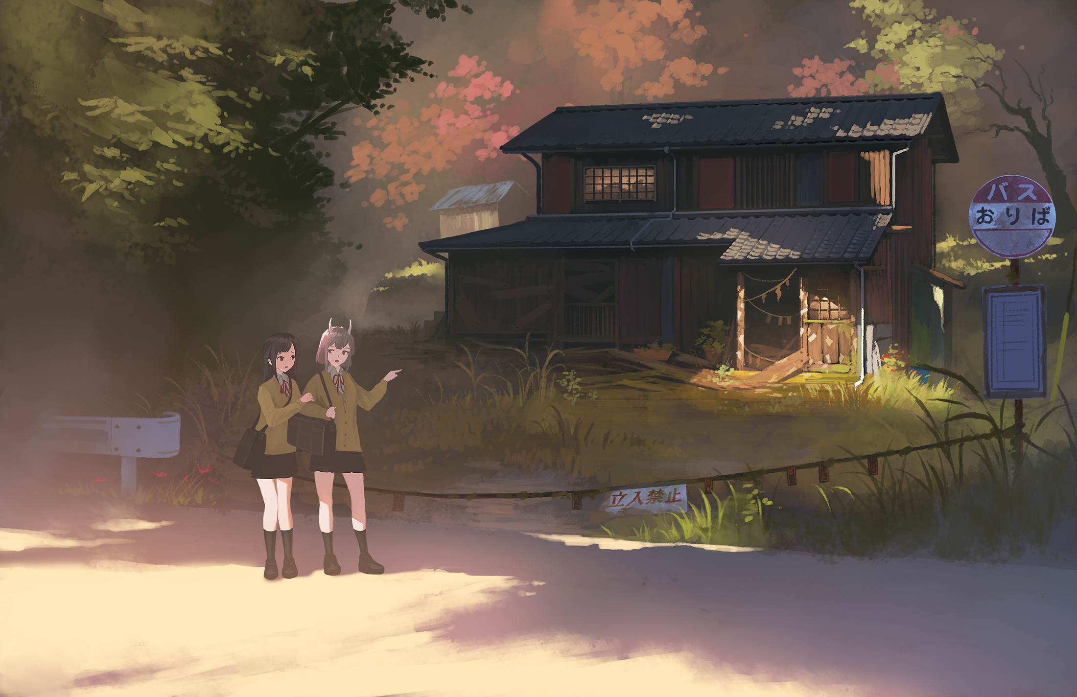 Anime 2200x1424 anime artwork anime girls miniskirt outdoors house moescape