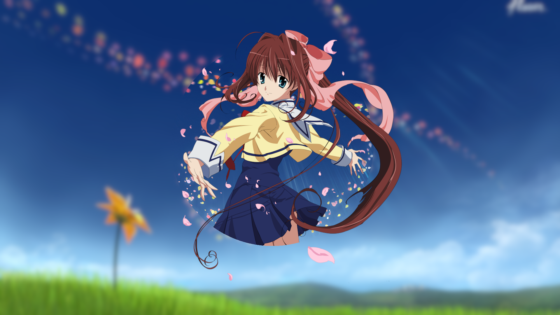 Anime 1920x1080 picture-in-picture flowers petals