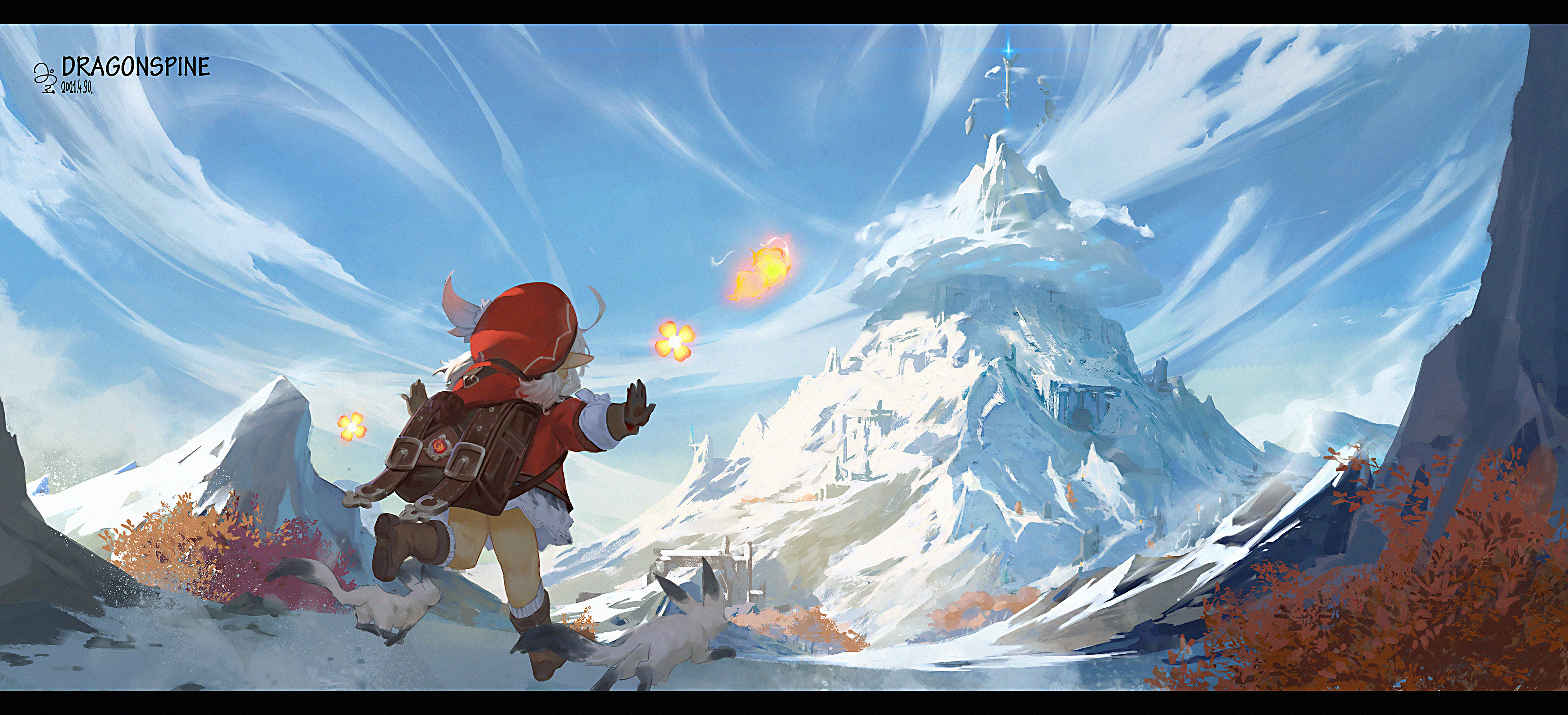 Anime 4000x1825 Klee (Genshin Impact) Genshin Impact anime fantasy art snowy peak mountains