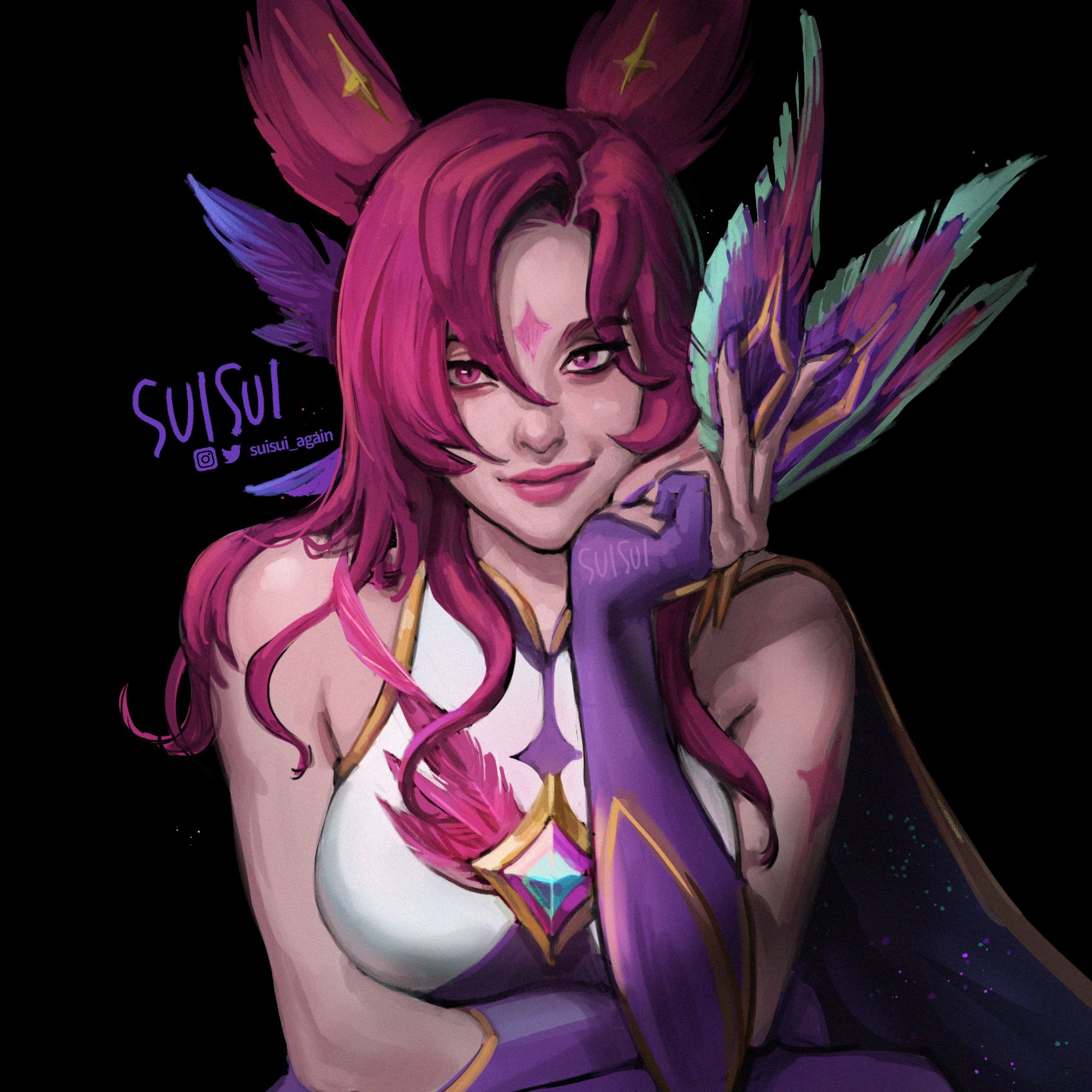 General 1698x1698 League of Legends Riot Games SUISUI Xayah (League of Legends) Star Guardian video game girls video game characters redhead pink eyes feathers artwork fan art digital art
