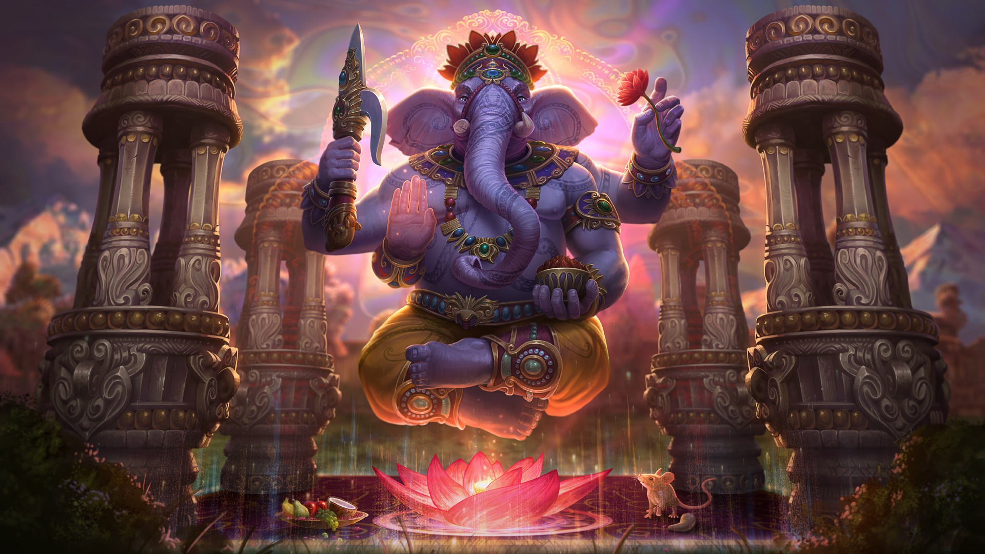 General 1920x1080 religion gods Ganesh elephant lotus flowers Jon Neimeister