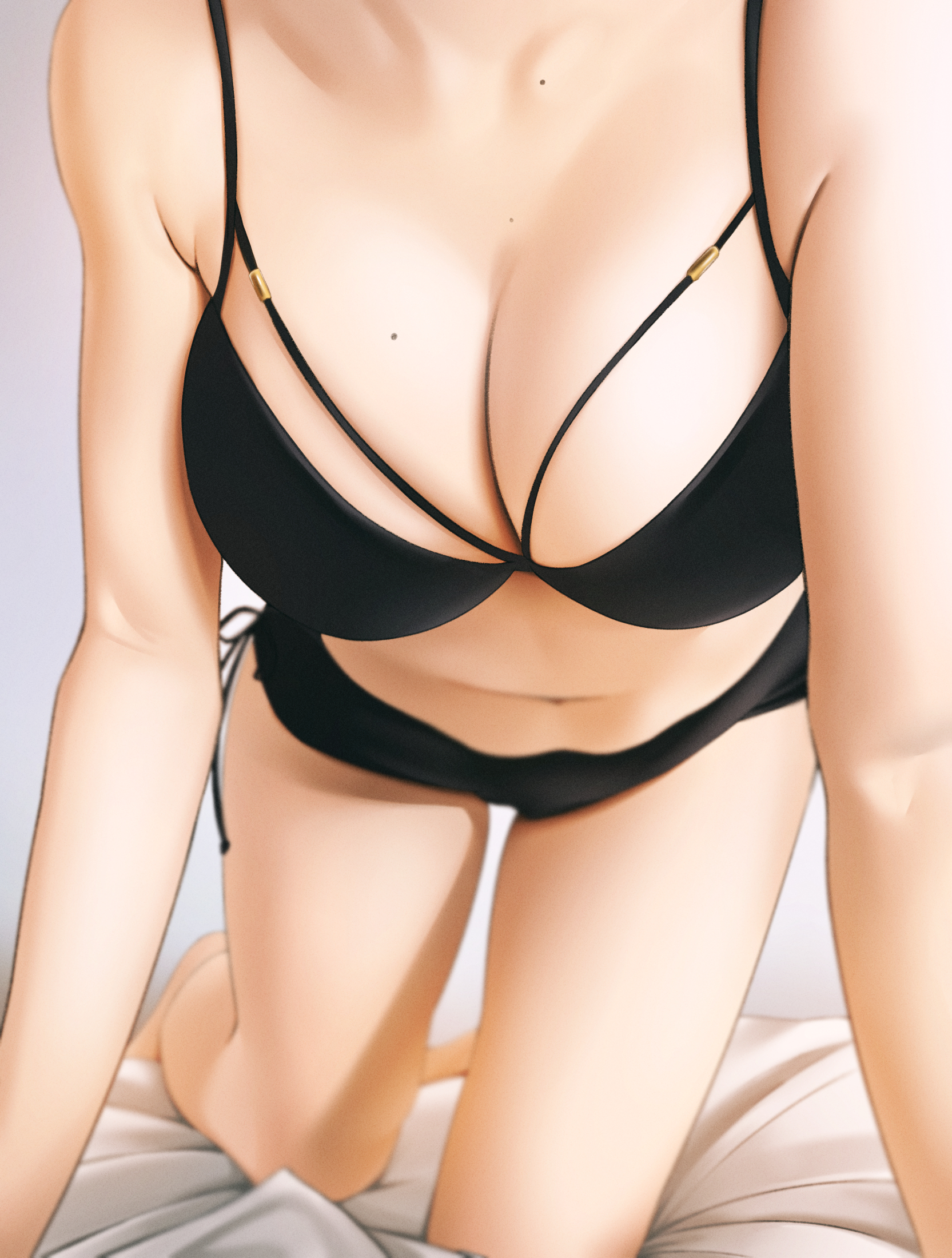 Anime 1665x2200 GrayFox artwork bent over underwear cleavage anime girls