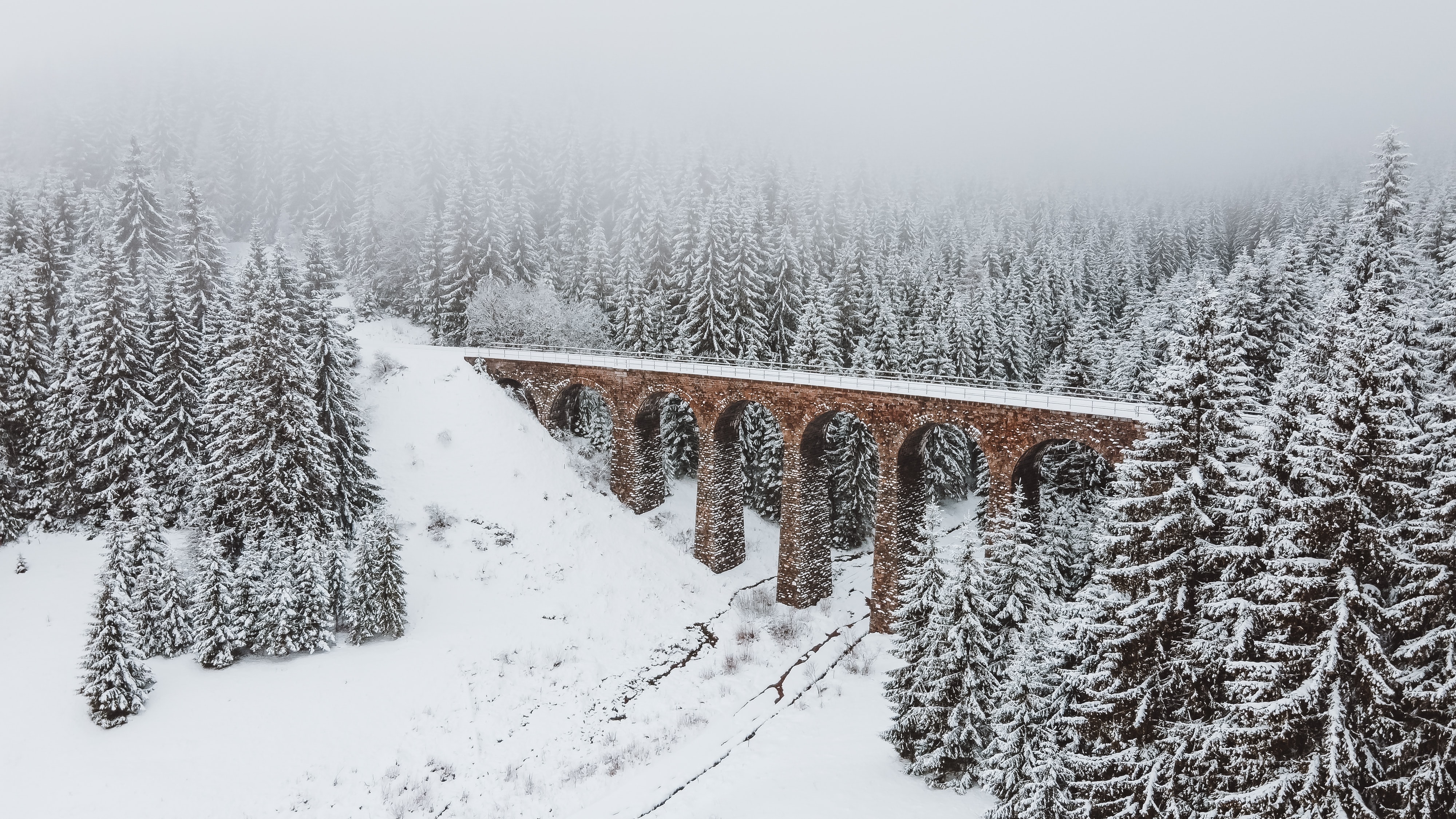 General 4000x2250 bridge snow forest viaduct winter