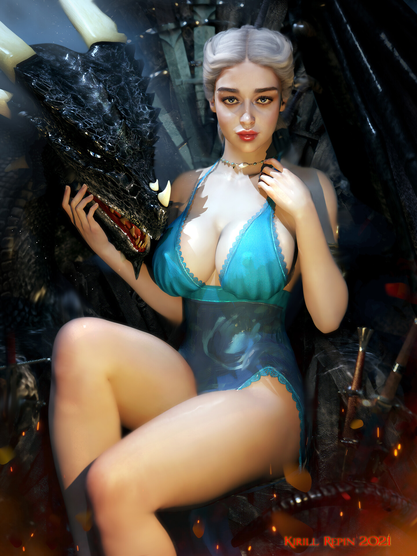 General 1440x1920 Kirill Repin women Daenerys Targaryen Game of Thrones portrait display watermarked digital art 2021 (year)