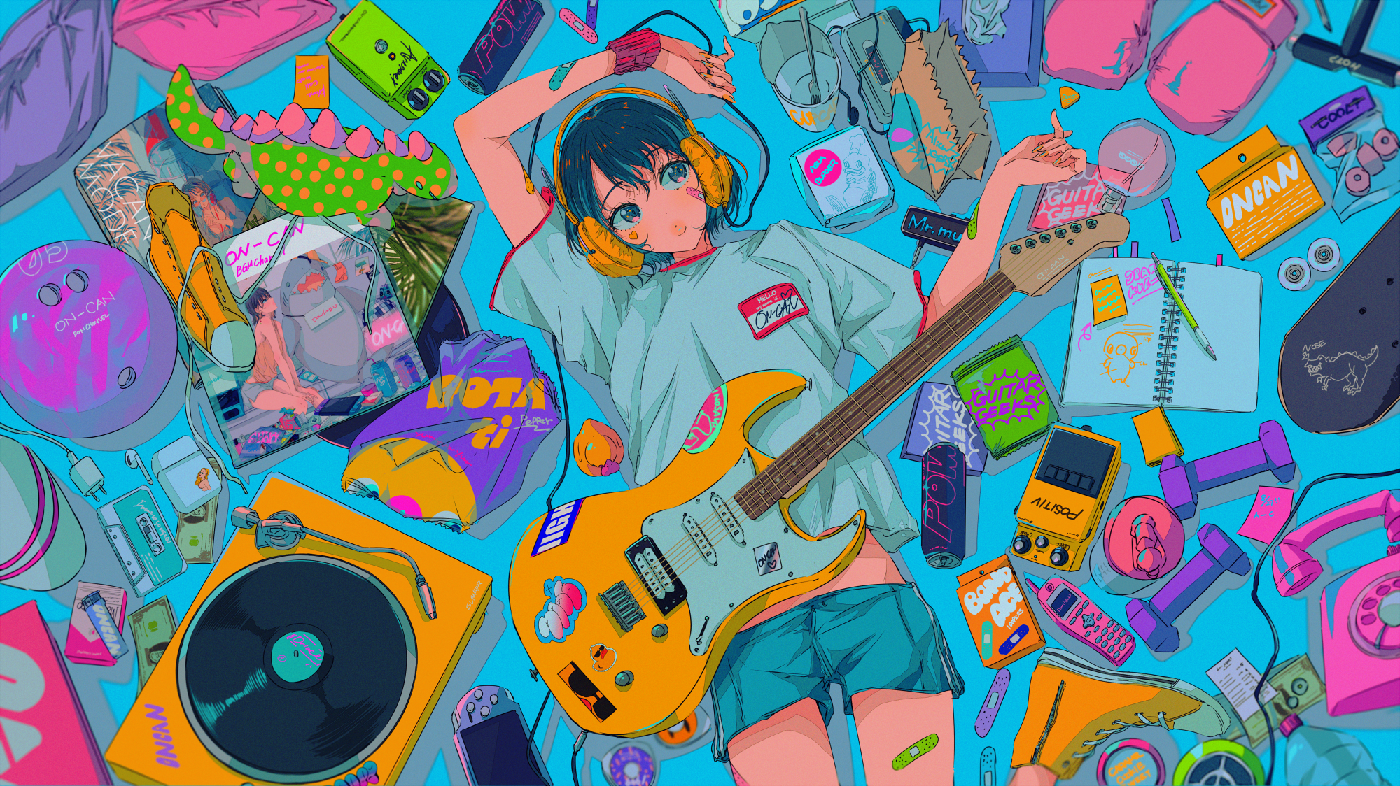 Anime 2000x1124 anime anime girls digital art artwork 2D headphones T-shirt