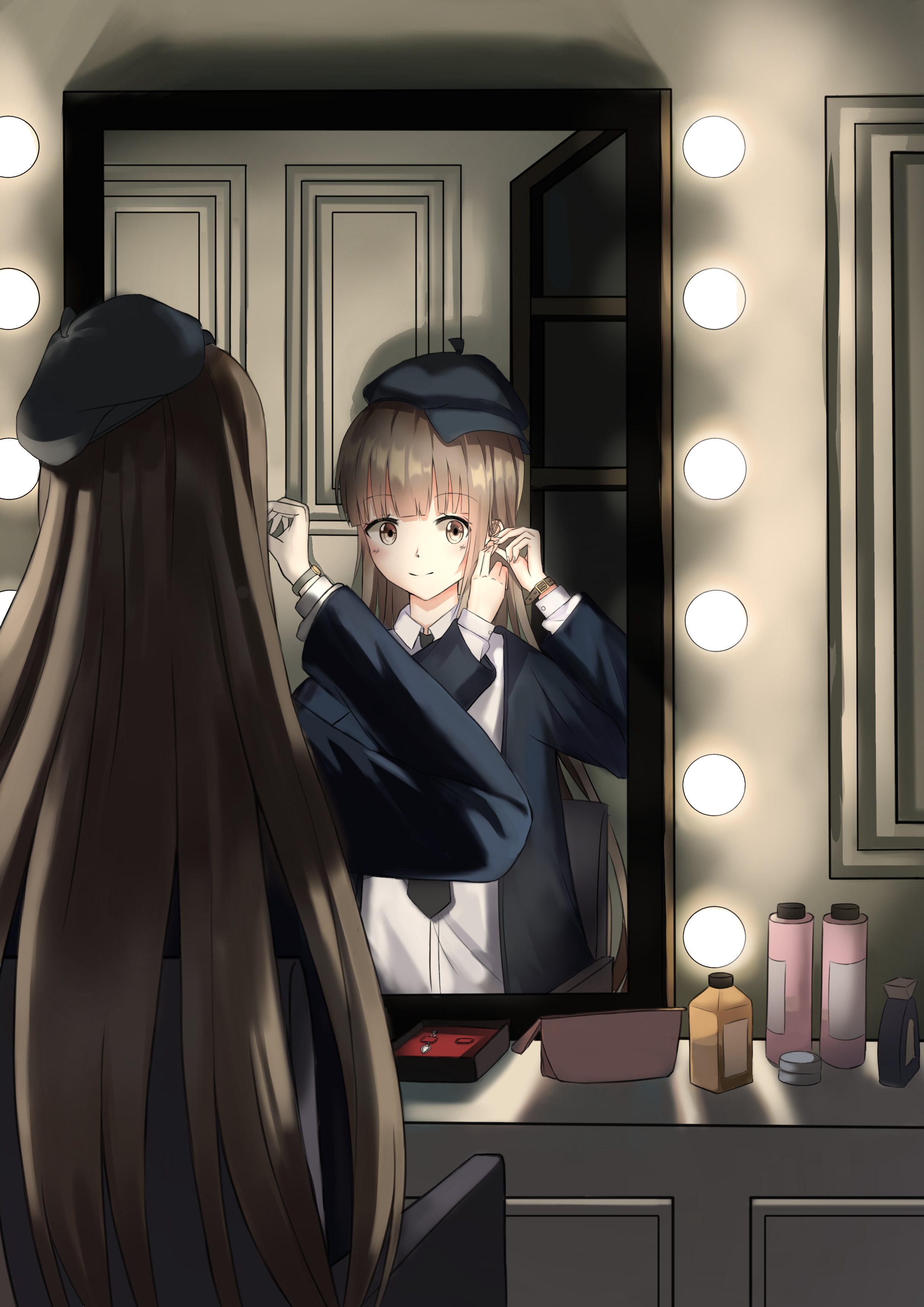 Anime 2480x3508 Pallett. (Artist) anime anime girls bangs THE iDOLM@STER: Cinderella Girls Yoshino Yorita mirror portrait display long hair brunette smiling THE iDOLM@STER