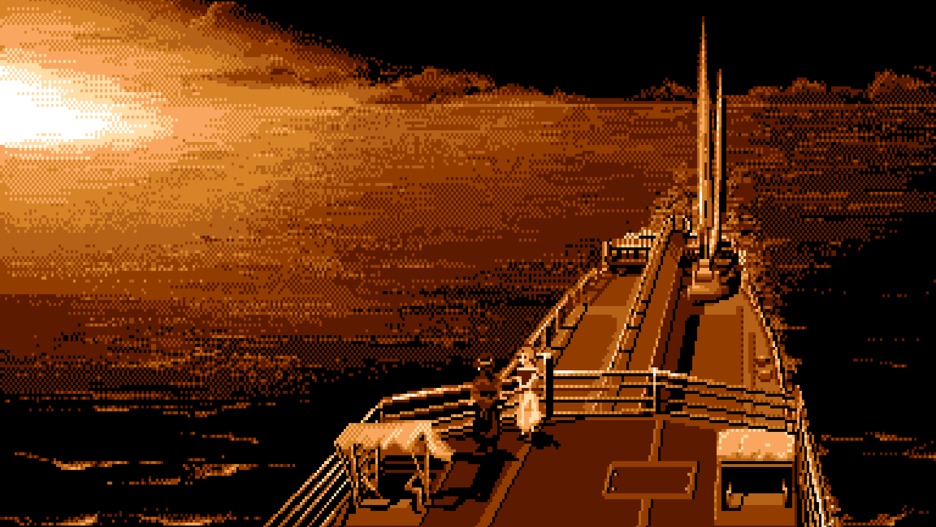 General 1920x1080 pixel art pixelated pixels digital art ship brown sea couple Sun