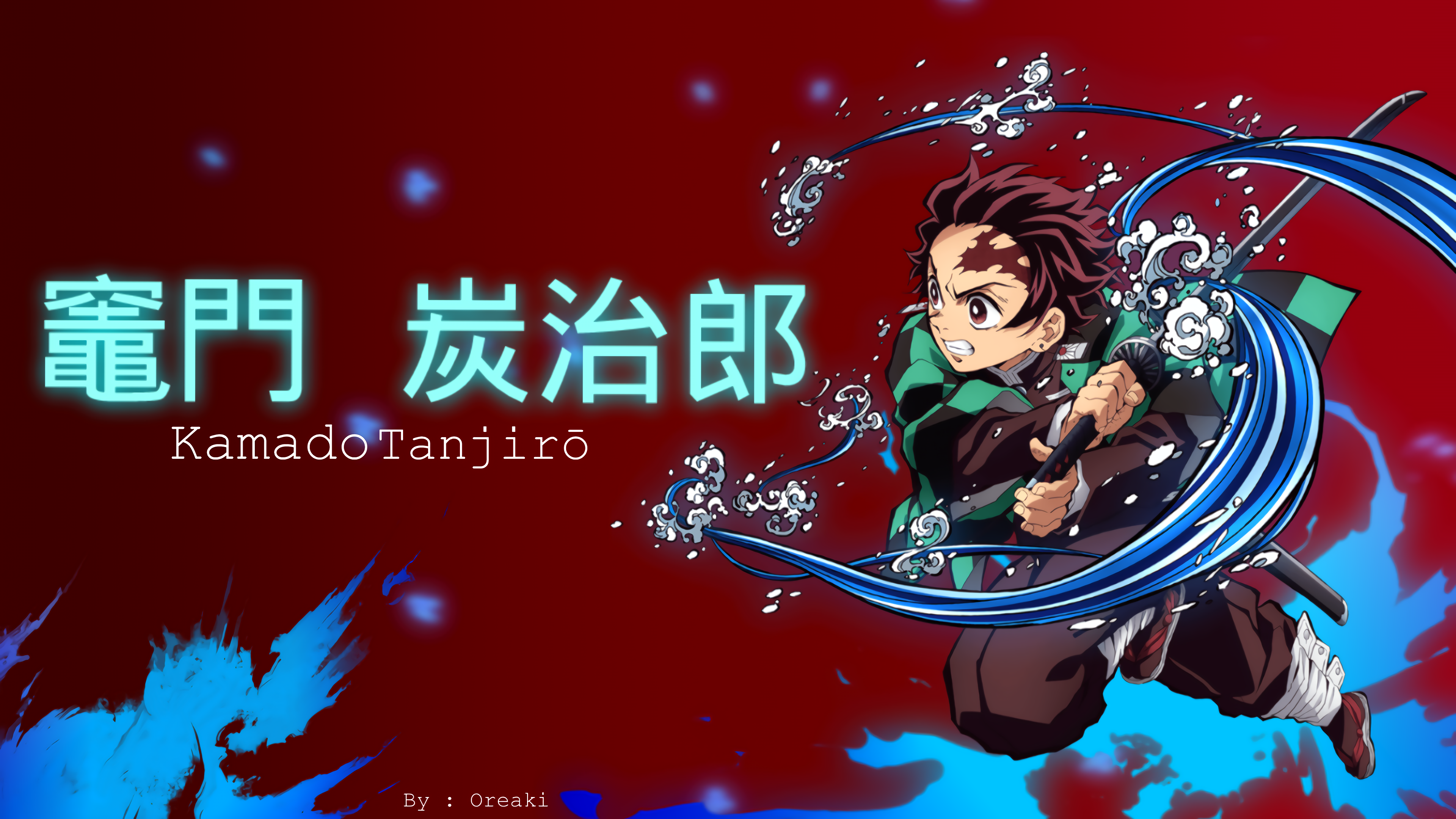 Anime 3840x2160 Kimetsu no Yaiba kanji typography red background anime artwork