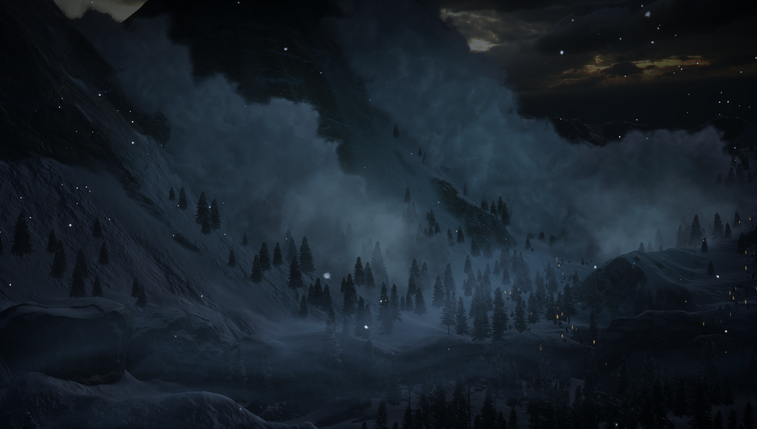 General 2532x1436 Dragon Age dark blue landscape hills trees clouds PC gaming snow Dragon Age: Inquisition winter RPG video games