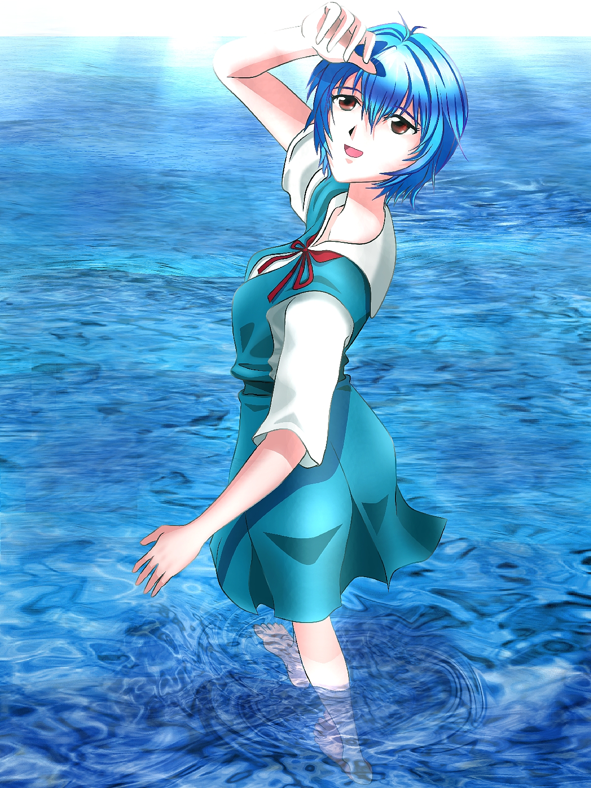 Anime 1200x1600 anime anime girls Rebuild of Evangelion Neon Genesis Evangelion Ayanami Rei short hair blue hair artwork digital art fan art