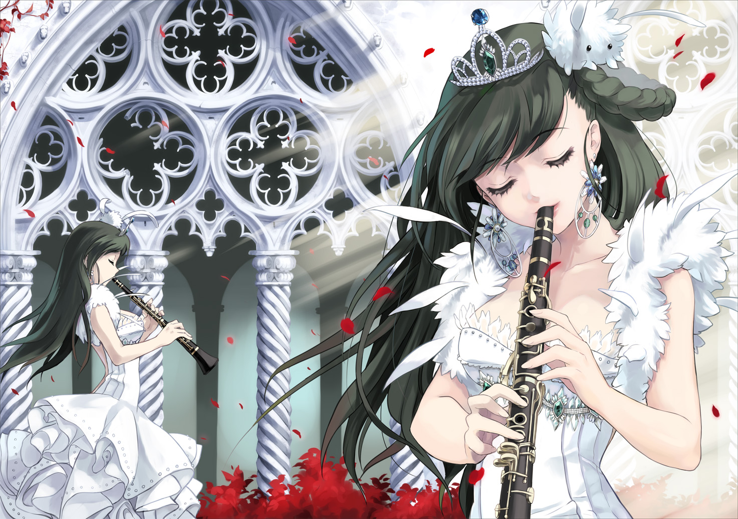 Anime 1473x1035 anime anime girls original characters artwork digital art fan art oboe musical instrument closed eyes