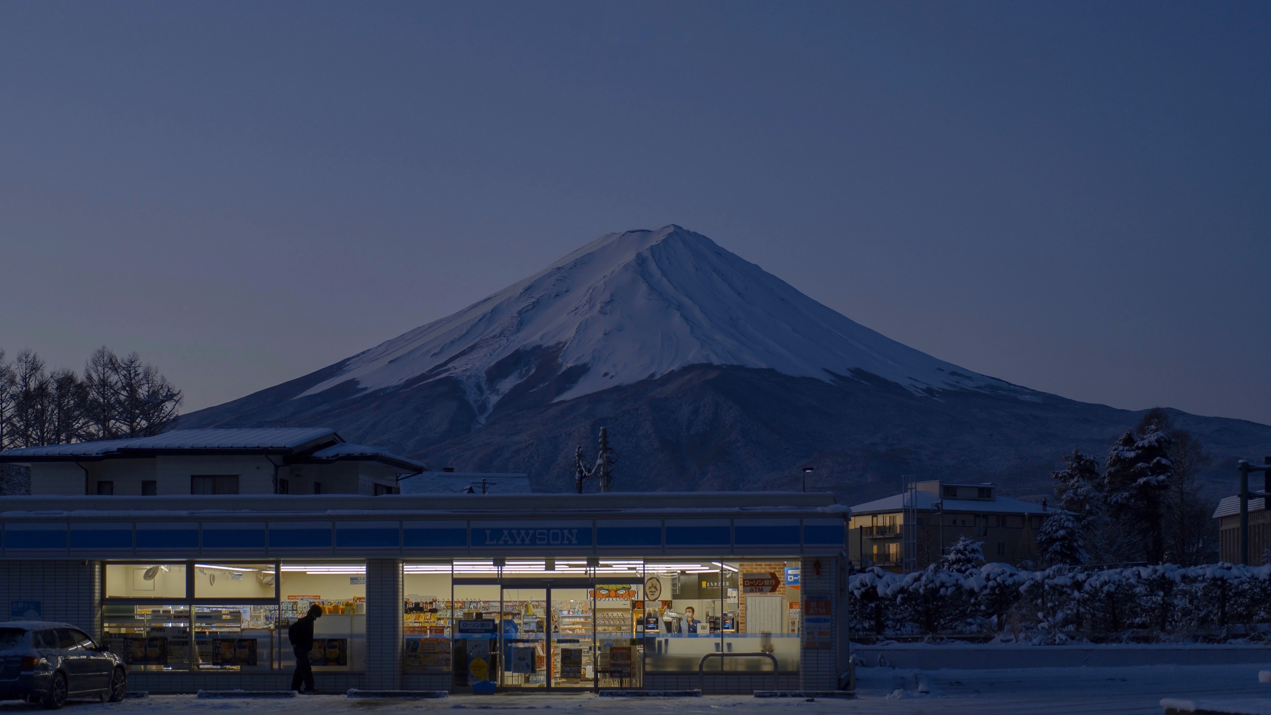General 4088x2300 night photography winter cold outdoors Asia Japan Mount Fuji Lawson