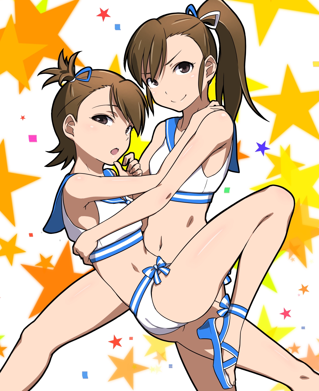 Anime 1093x1339 anime anime girls THE iDOLM@STER Futami Ami Futami Mami long sleeves brunette twins two women artwork digital art fan art swimwear
