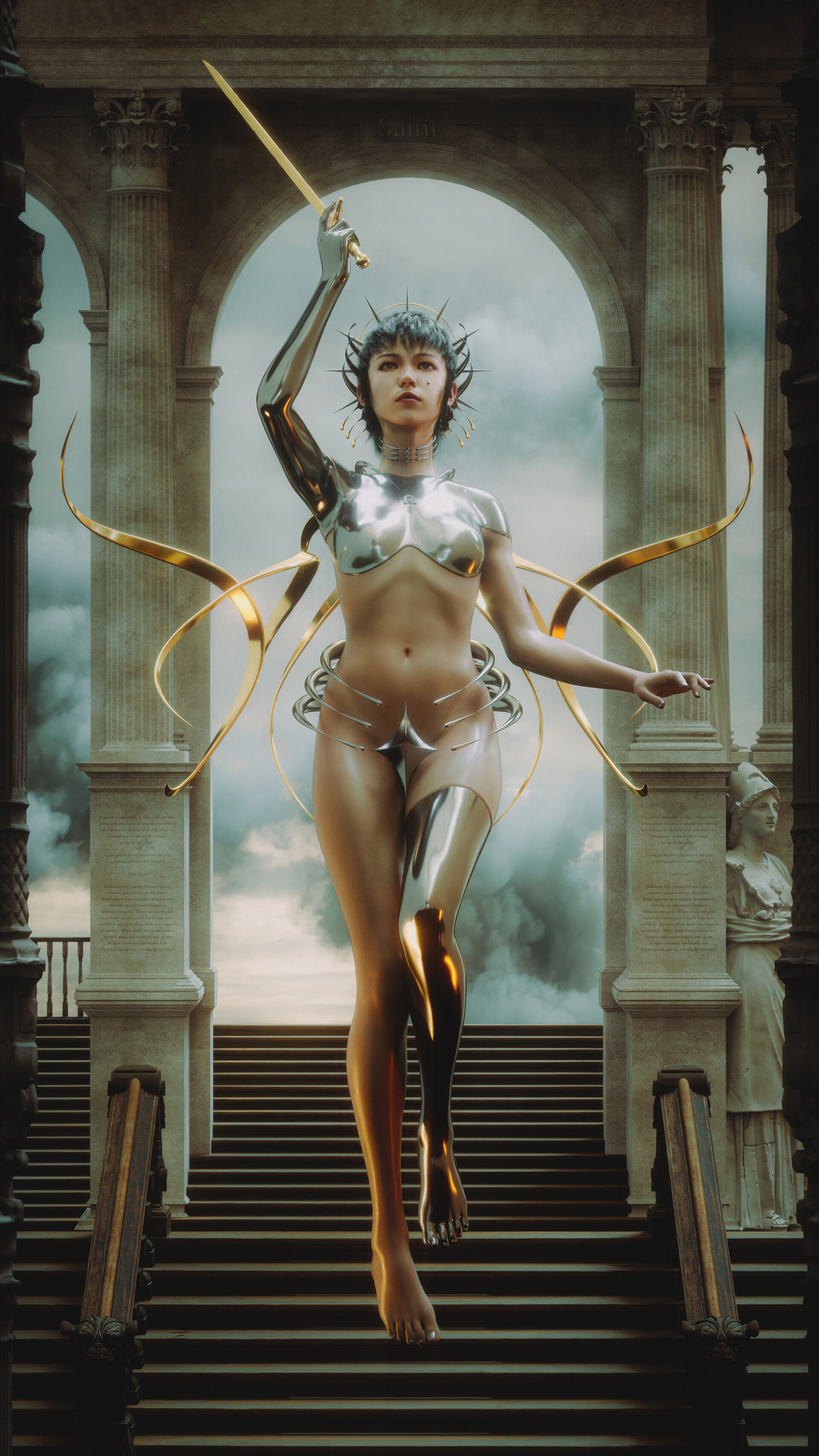General 1920x3413 artwork digital art women fantasy art fantasy girl girls with guns belly thighs legs barefoot Equinoz