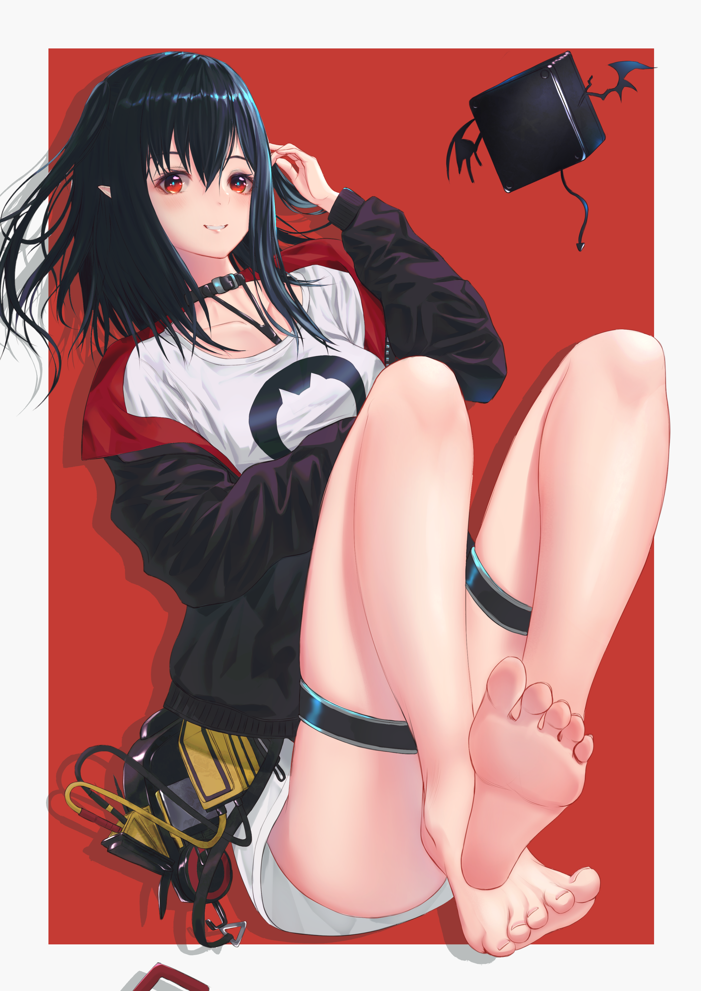 Anime 2315x3274 Arknights Closure(Arknights) black hair lying down anime girls feet red eyes